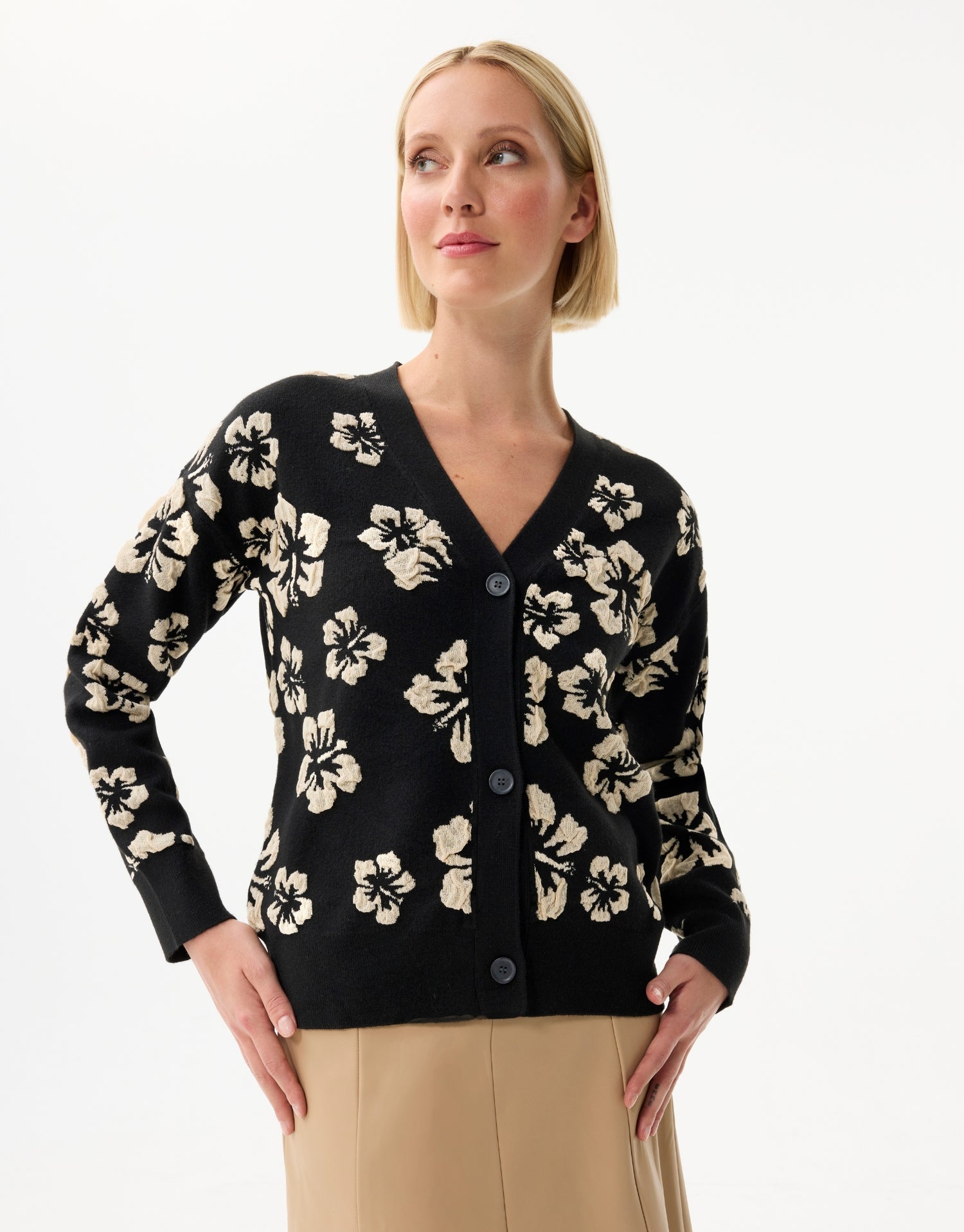 Black and beige floral cardigan