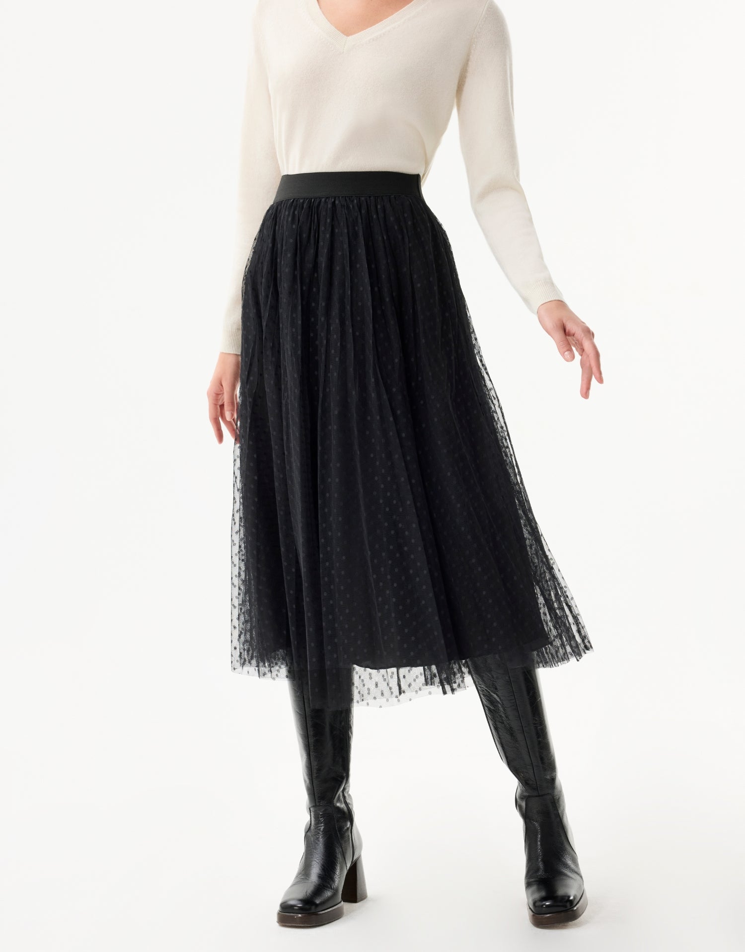 Jupe midi en tulle plumetis noire