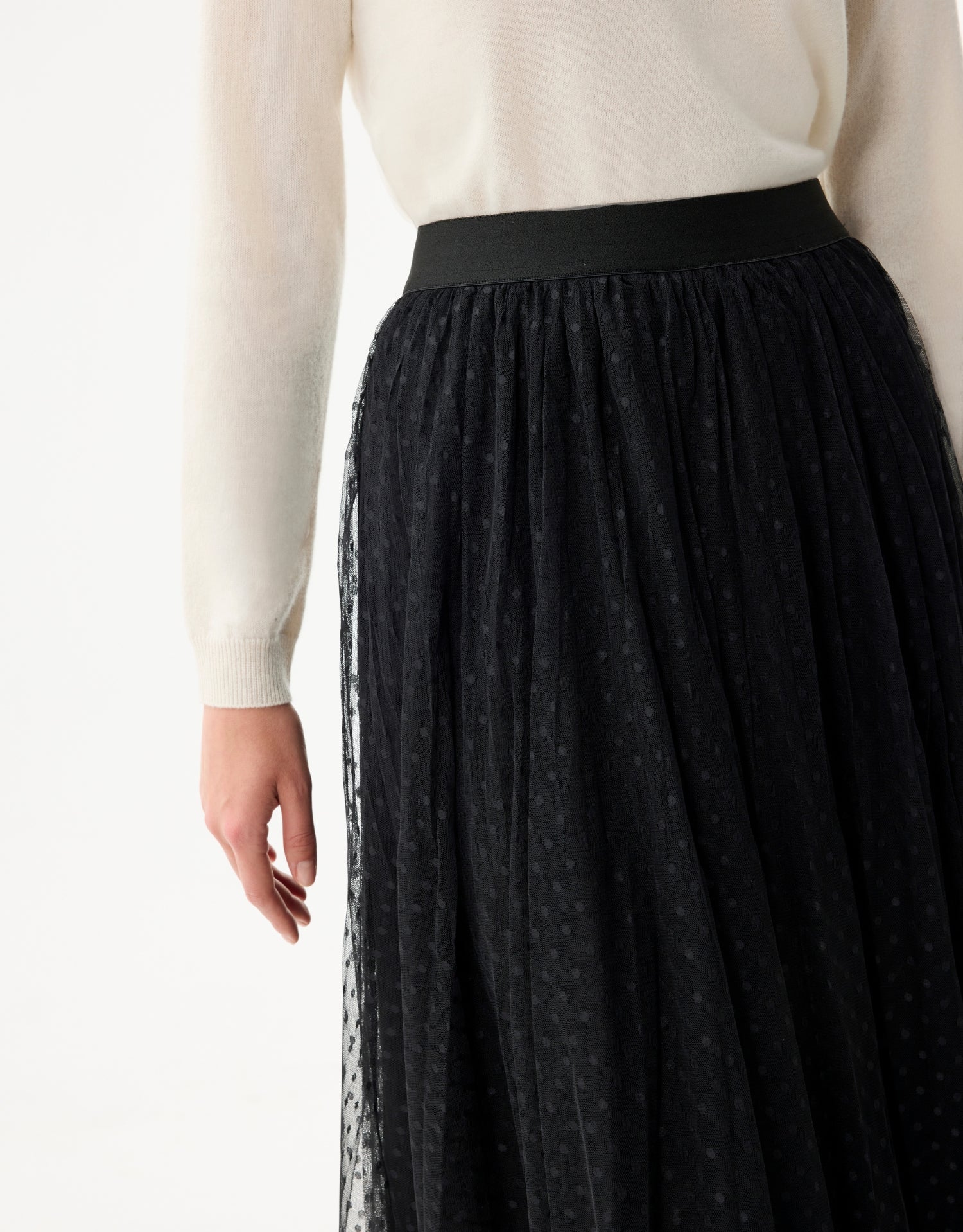 Jupe midi en tulle plumetis noire