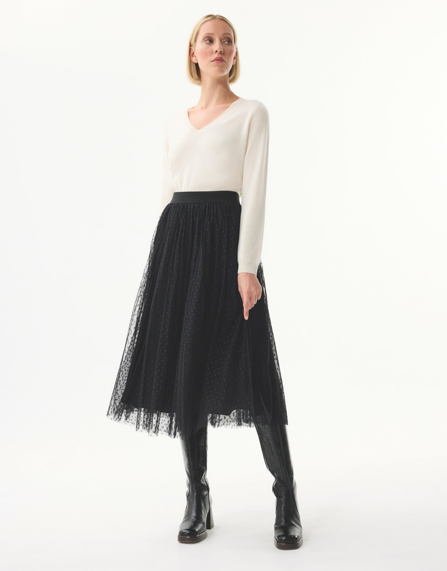 Jupe midi en tulle plumetis noire