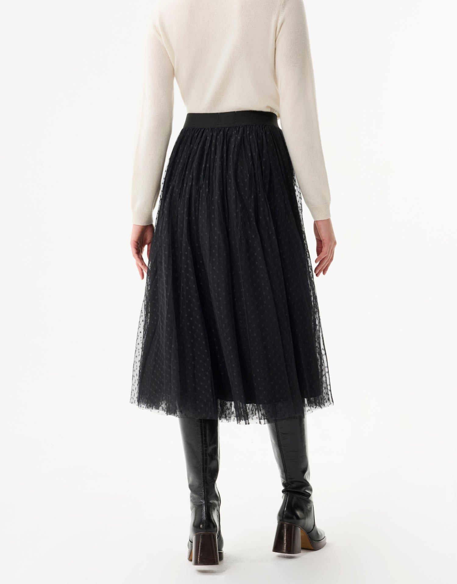 Jupe midi en tulle plumetis noire