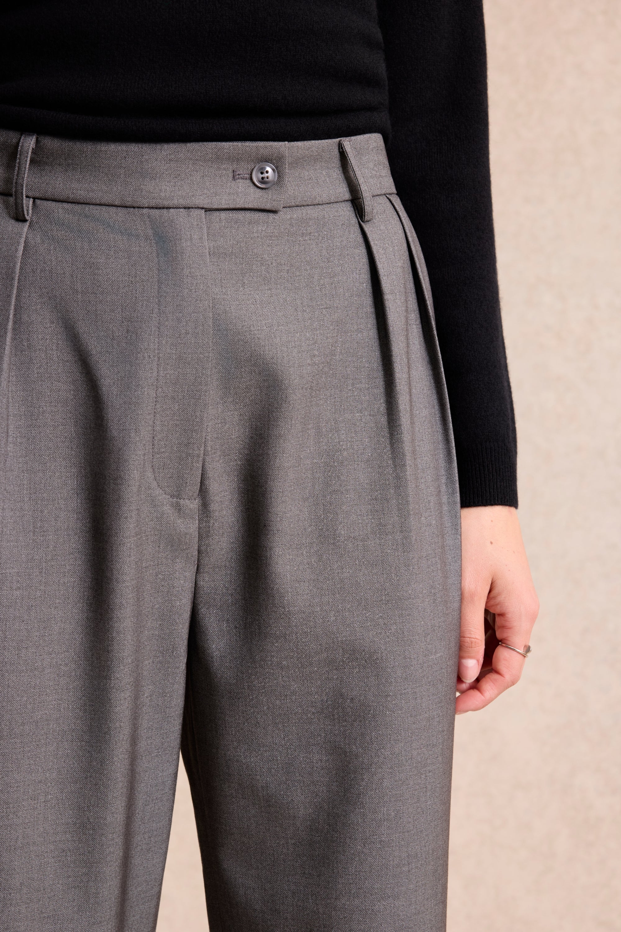 Pantalon droit taille haute gris