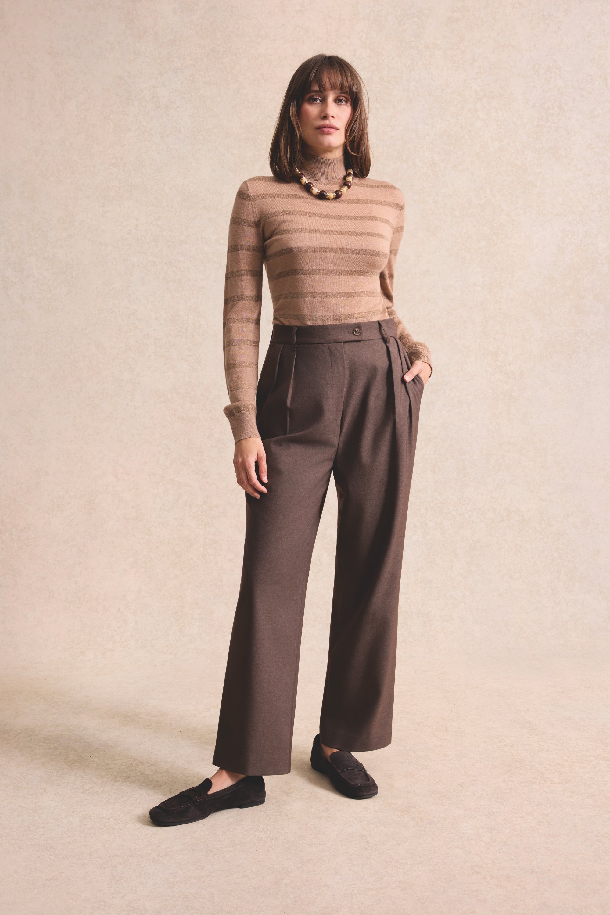 Pantalon droit taille haute taupe