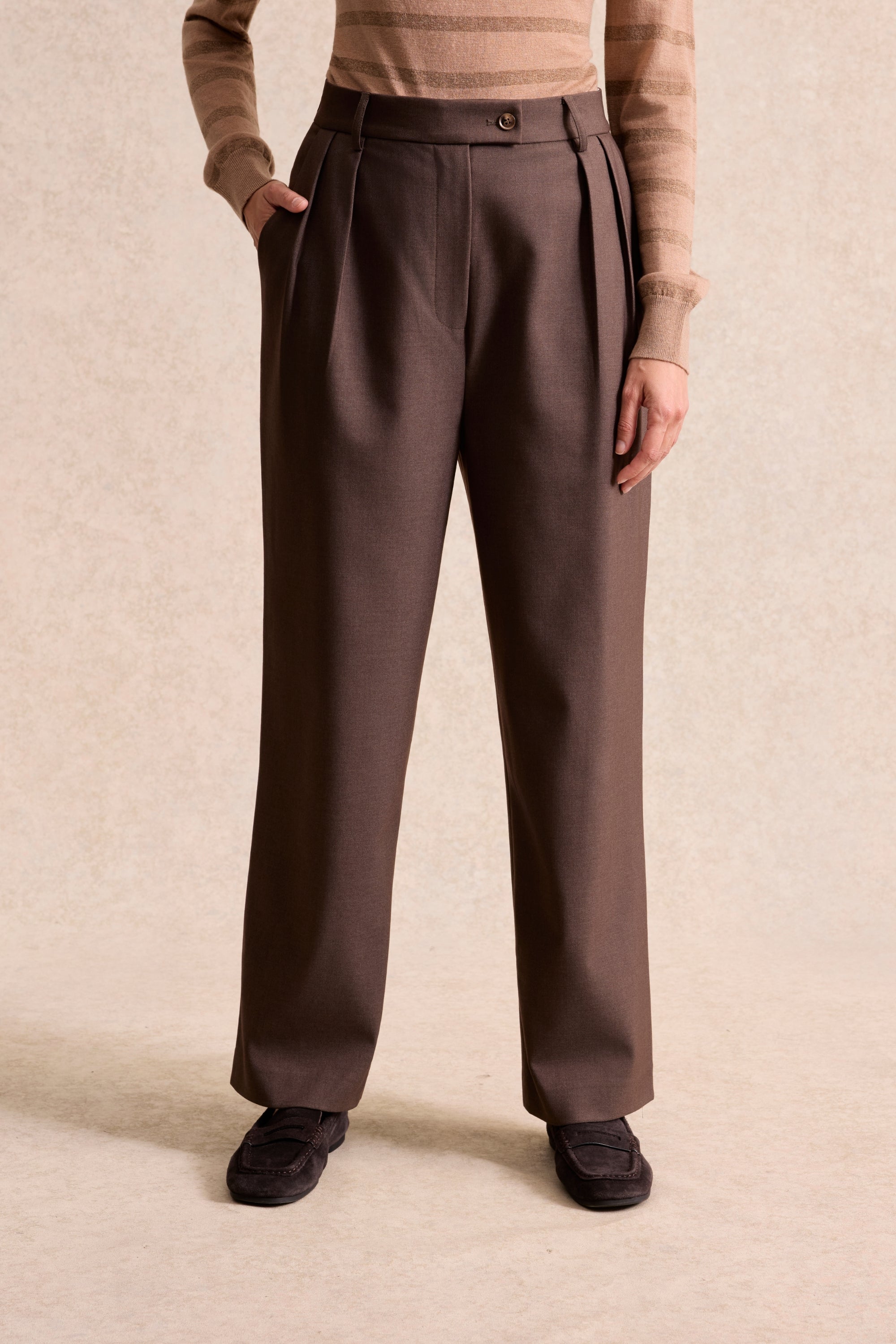 Pantalon droit taille haute taupe