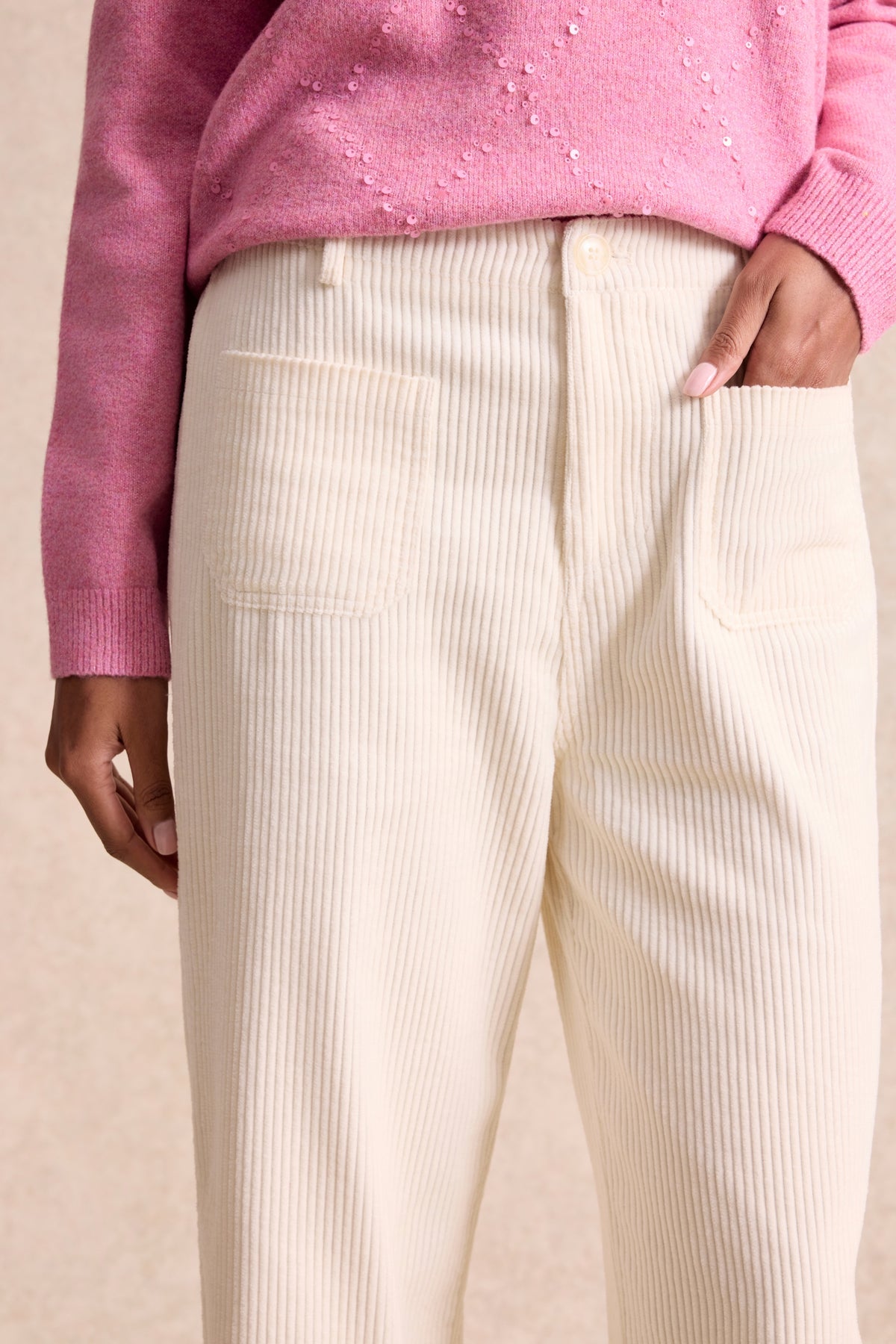 Pantalon en velours 100% coton écru