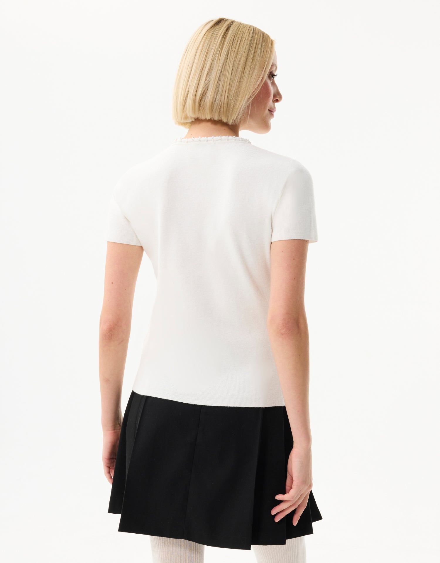 Twin-set en maille avec perles écru