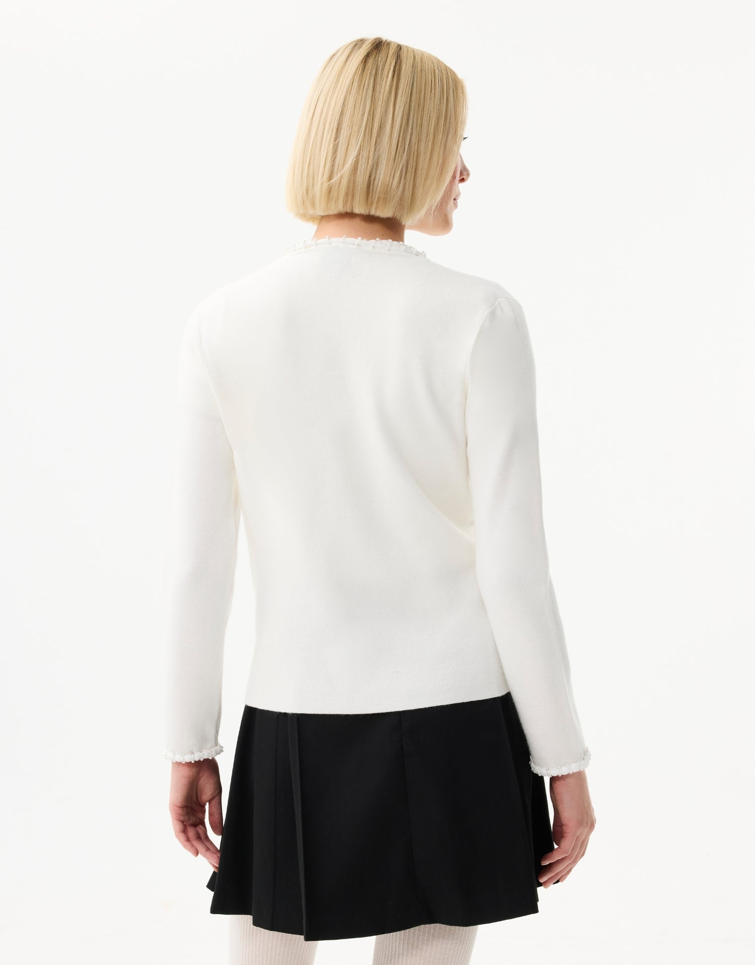 Twin-set en maille avec perles écru