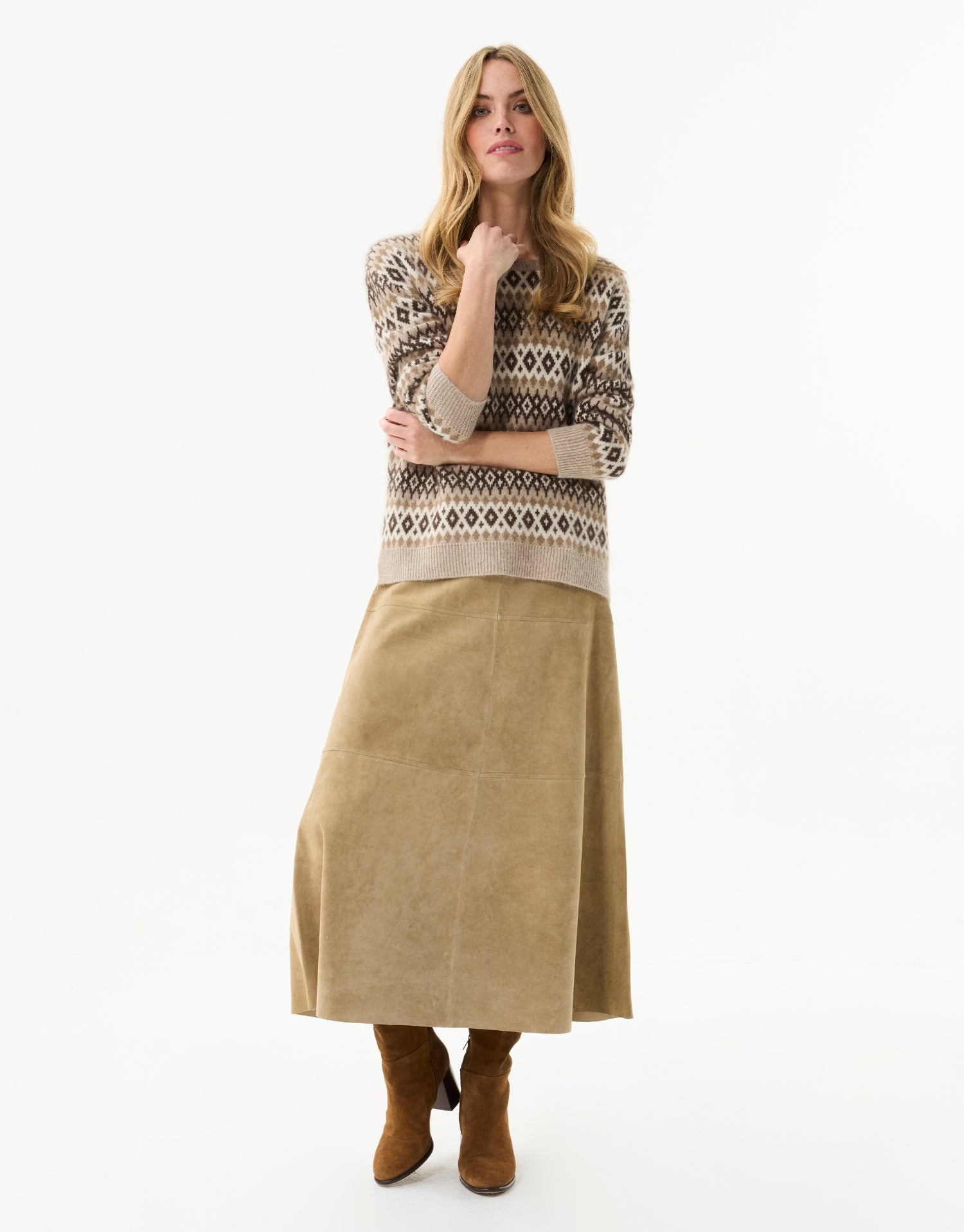 Pull jacquard en laine et raton laveur