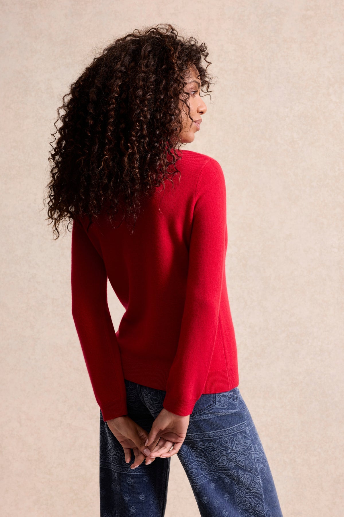 Pull col roulé cachemire rouge