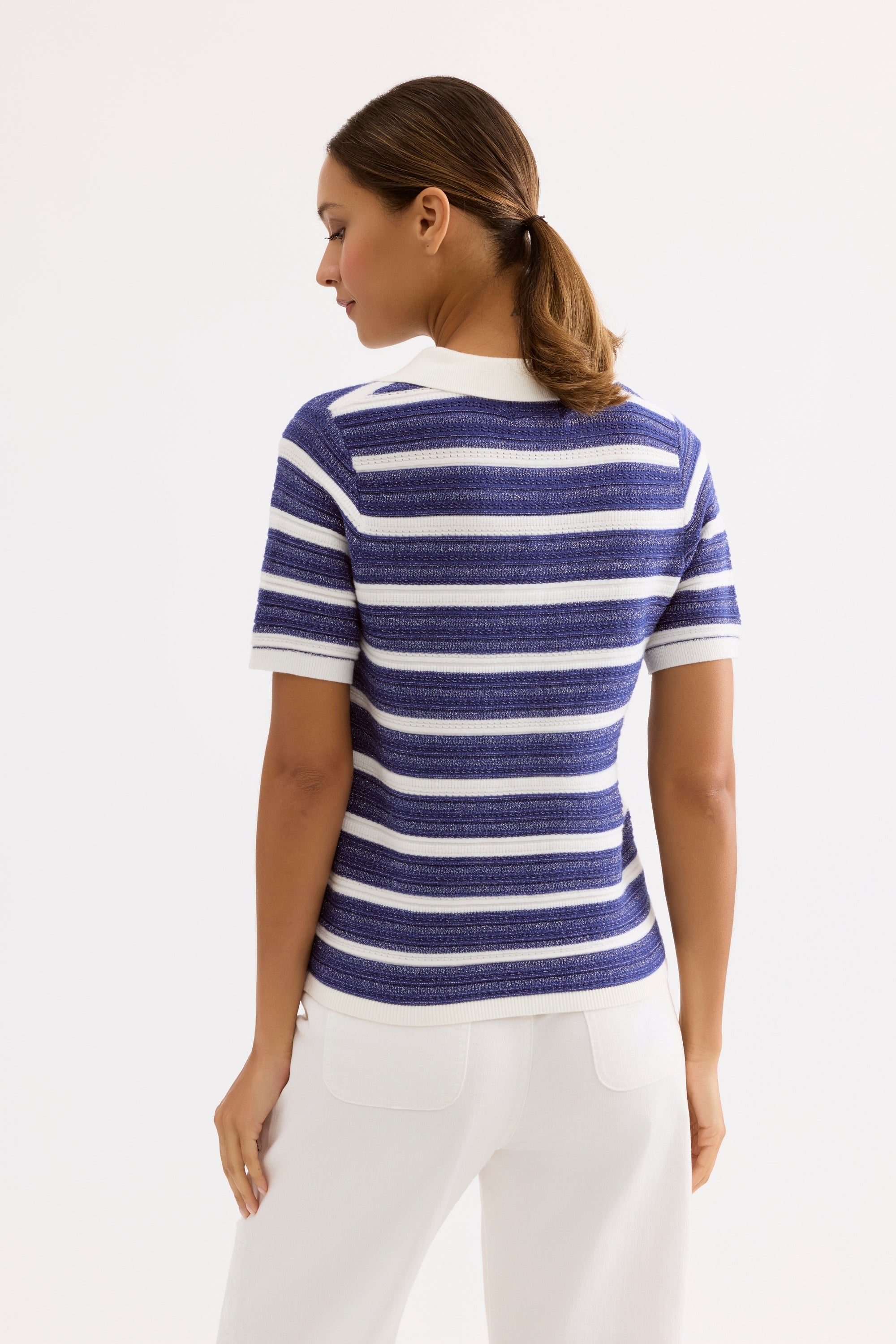 Top maille rayé col polo