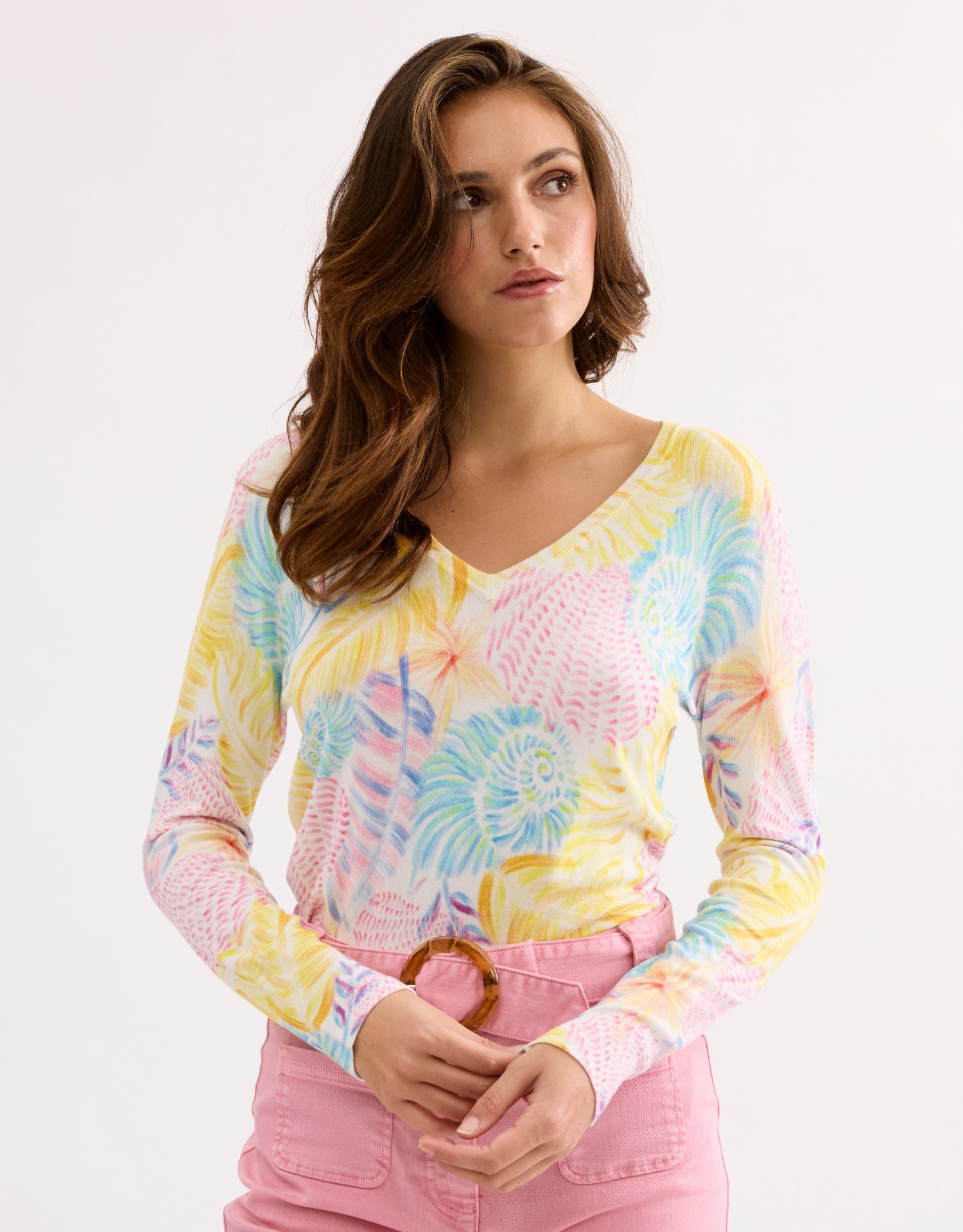 Pull imprimé tropical pastel