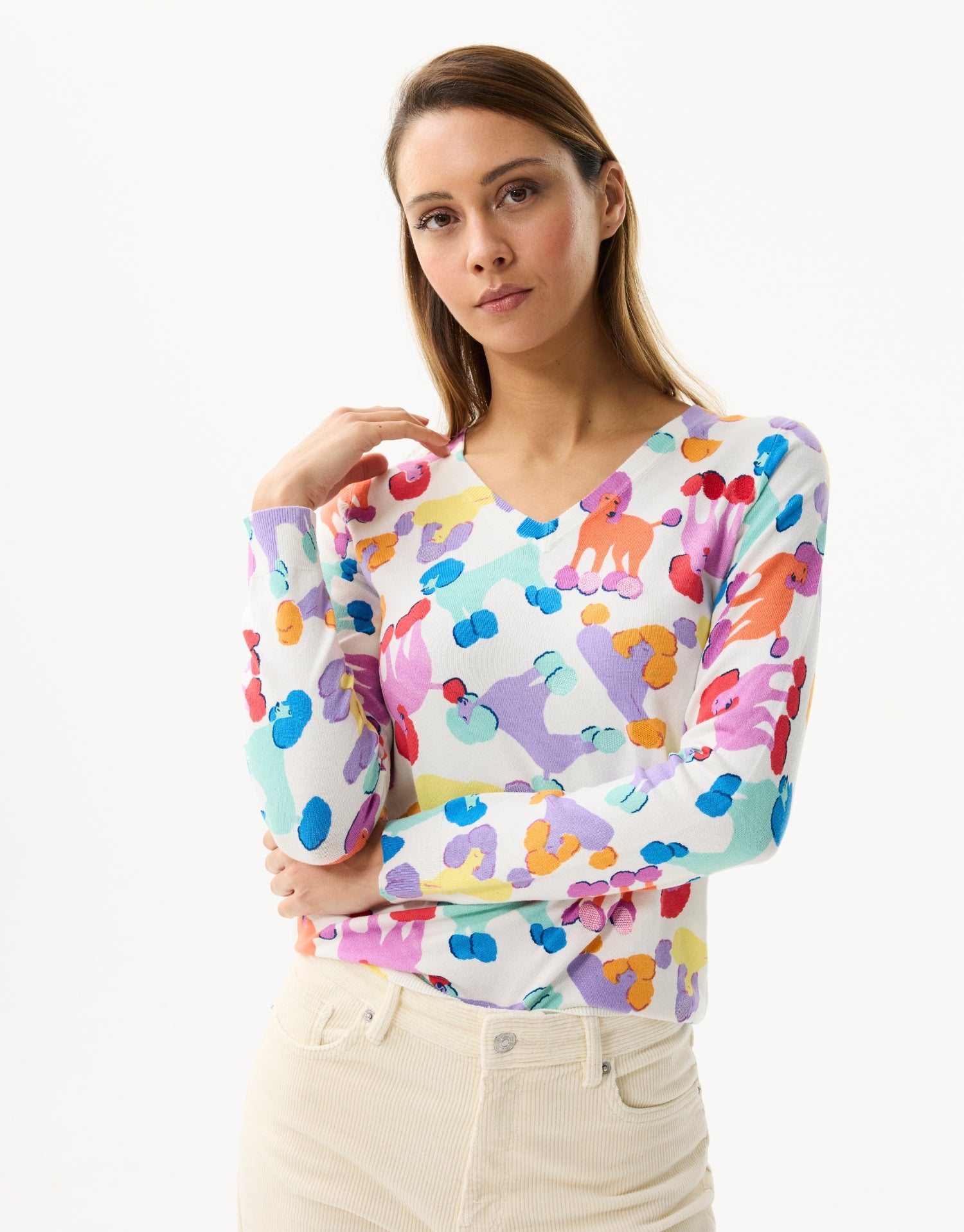 Pull col V imprimé multicolore