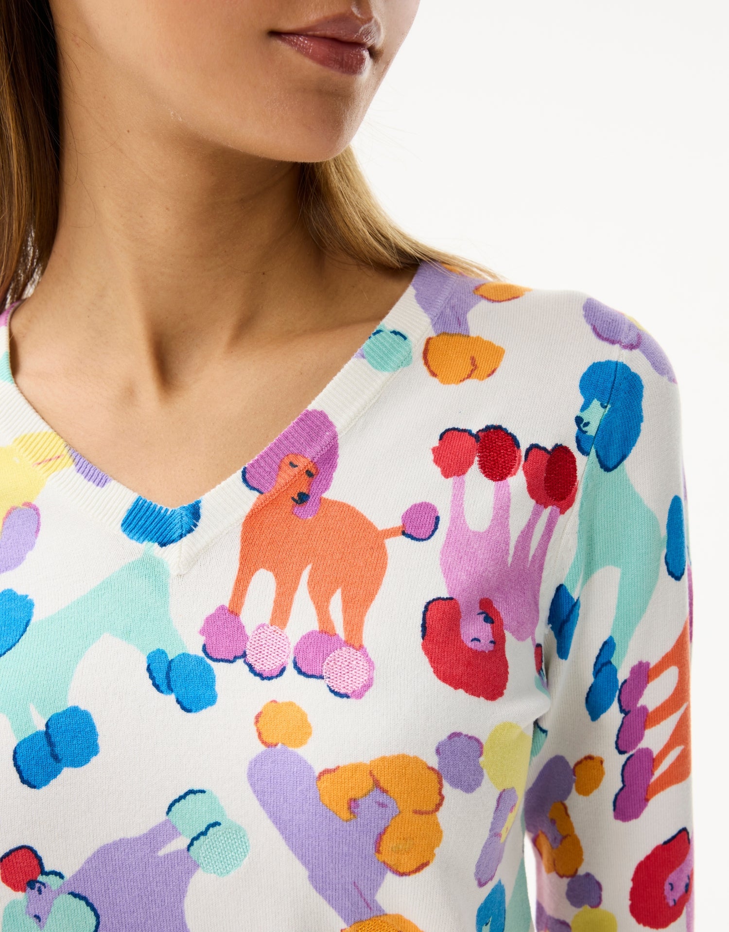 Pull col V imprimé multicolore