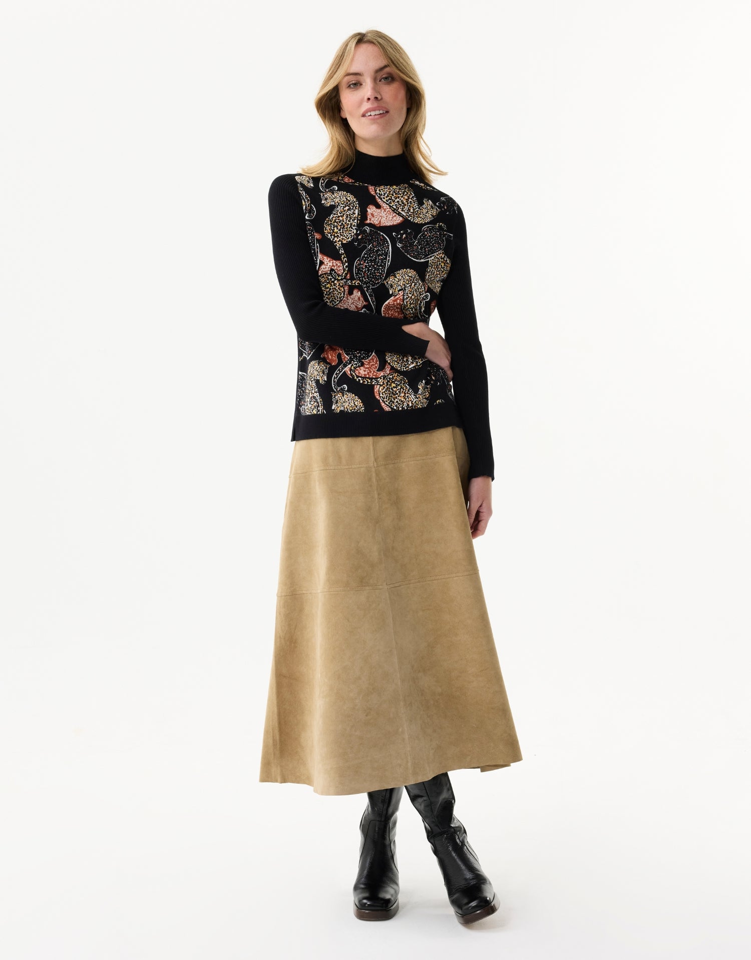 Pull col montant imprimé léopard