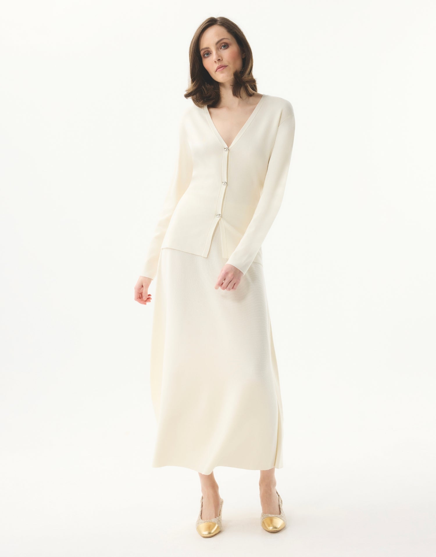 Cardigan chic col V écru