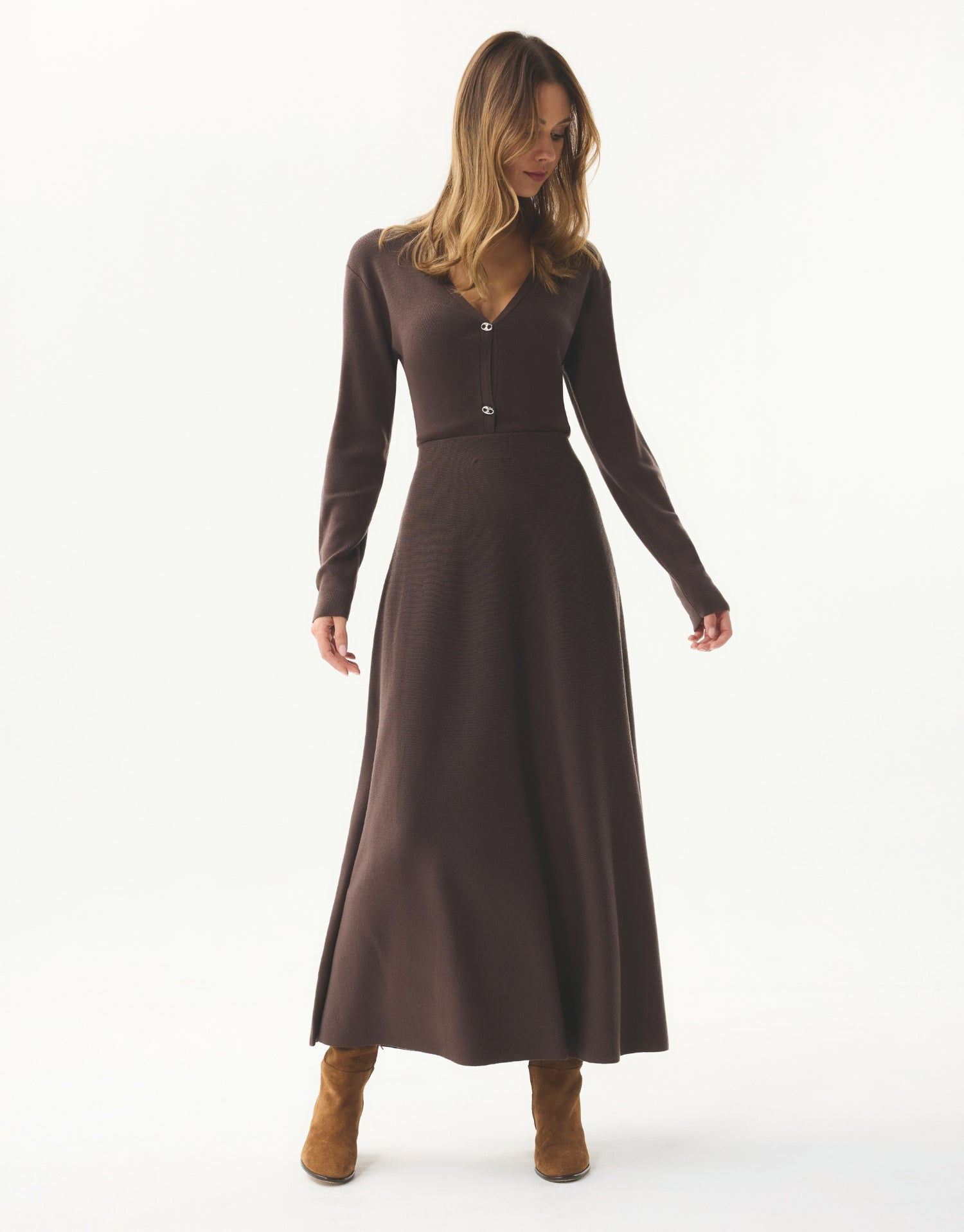 Jupe longue fluide marron