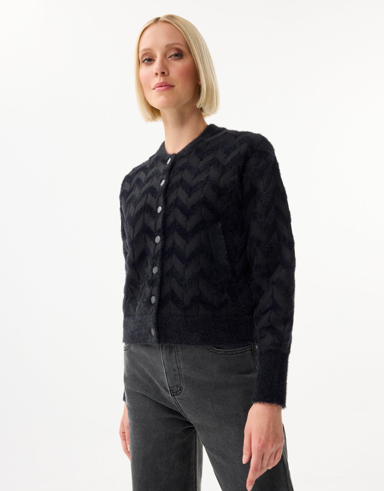 Cardigan texturé à chevrons noir