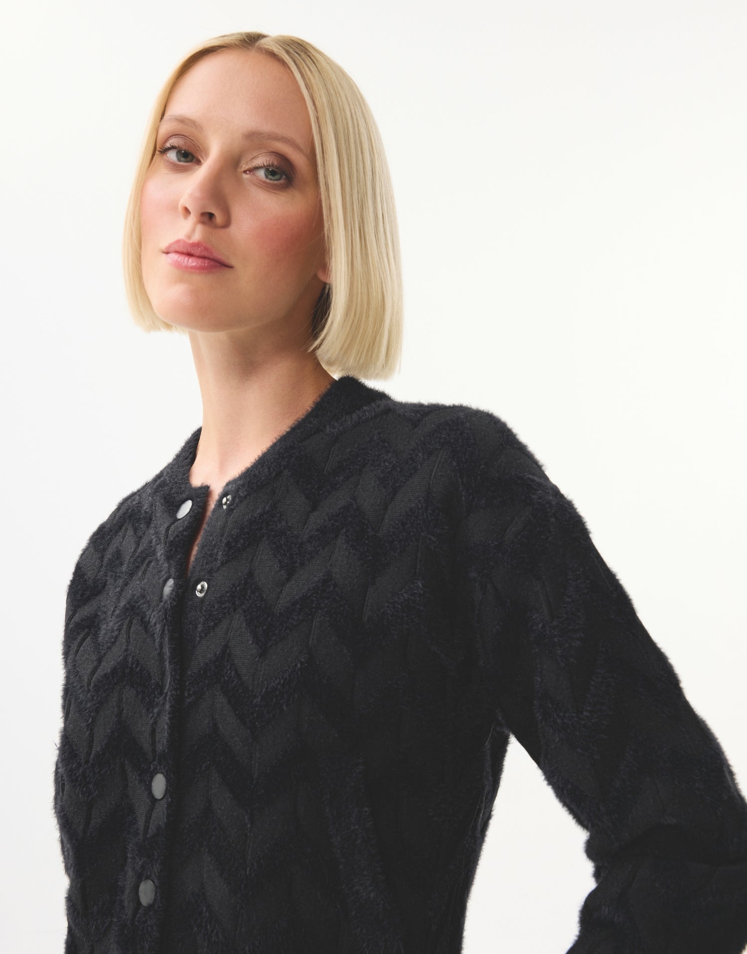 Cardigan texturé à chevrons noir