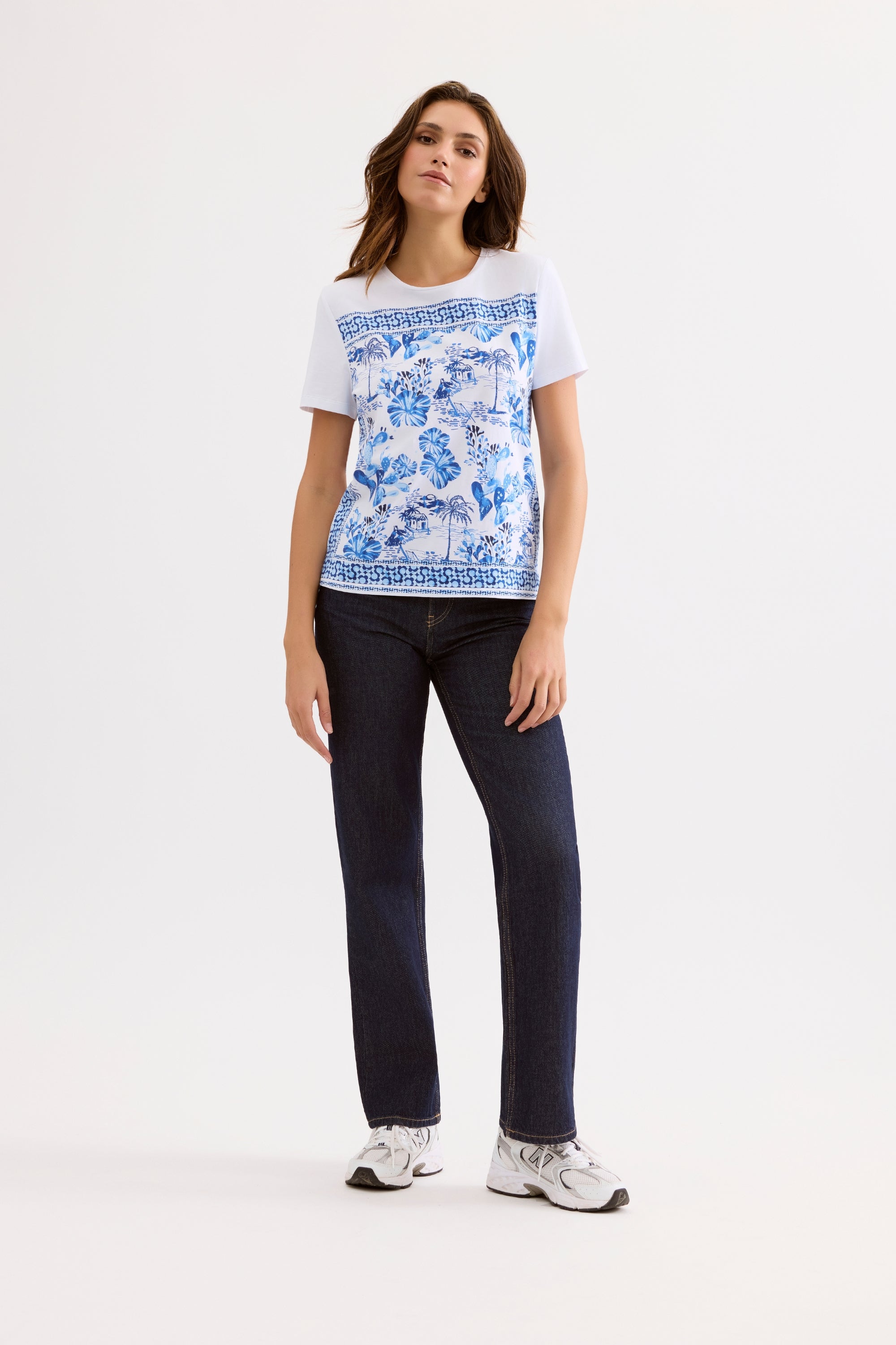T-shirt imprimé tropical bleu