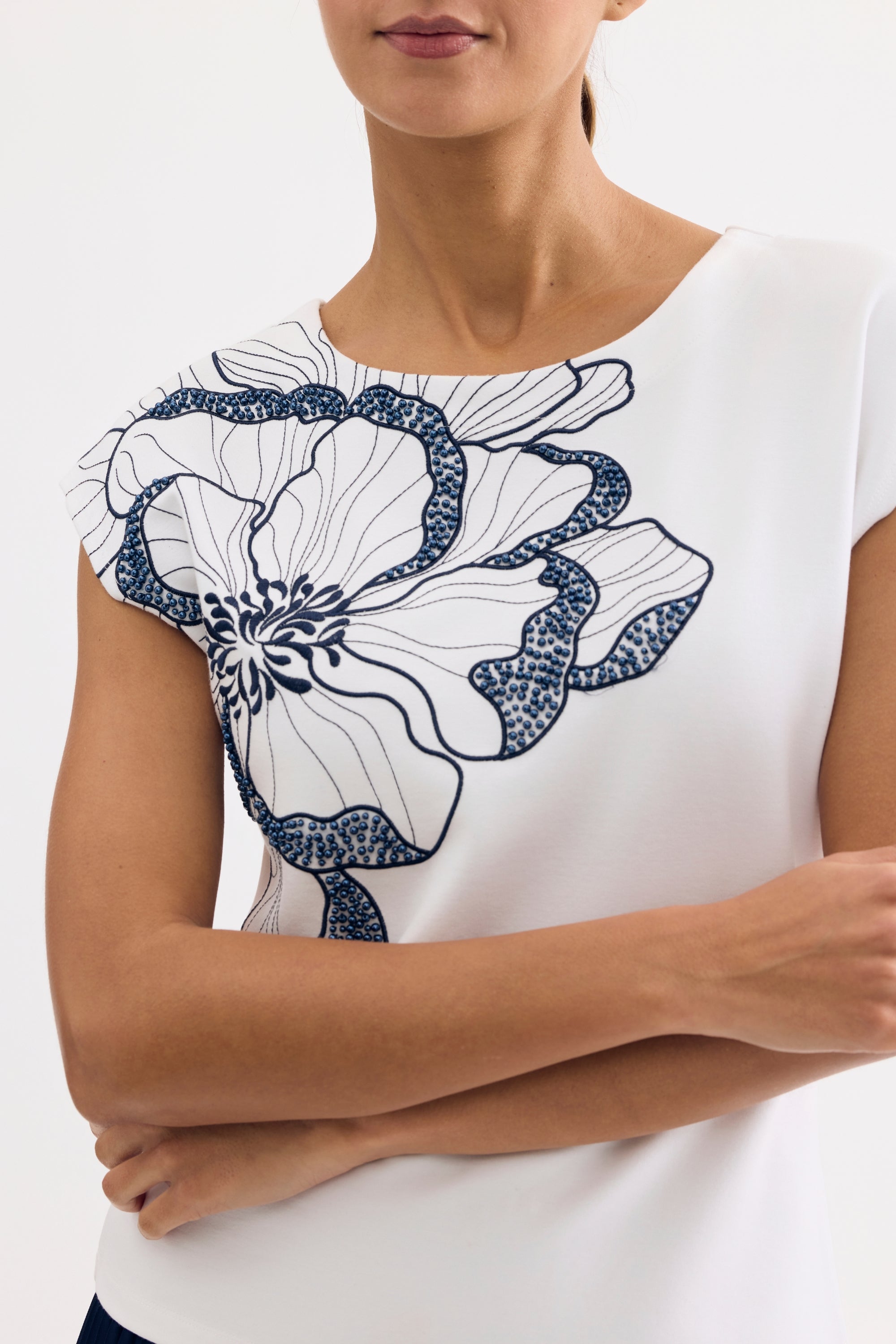 T-shirt motif fleur graphique blanc