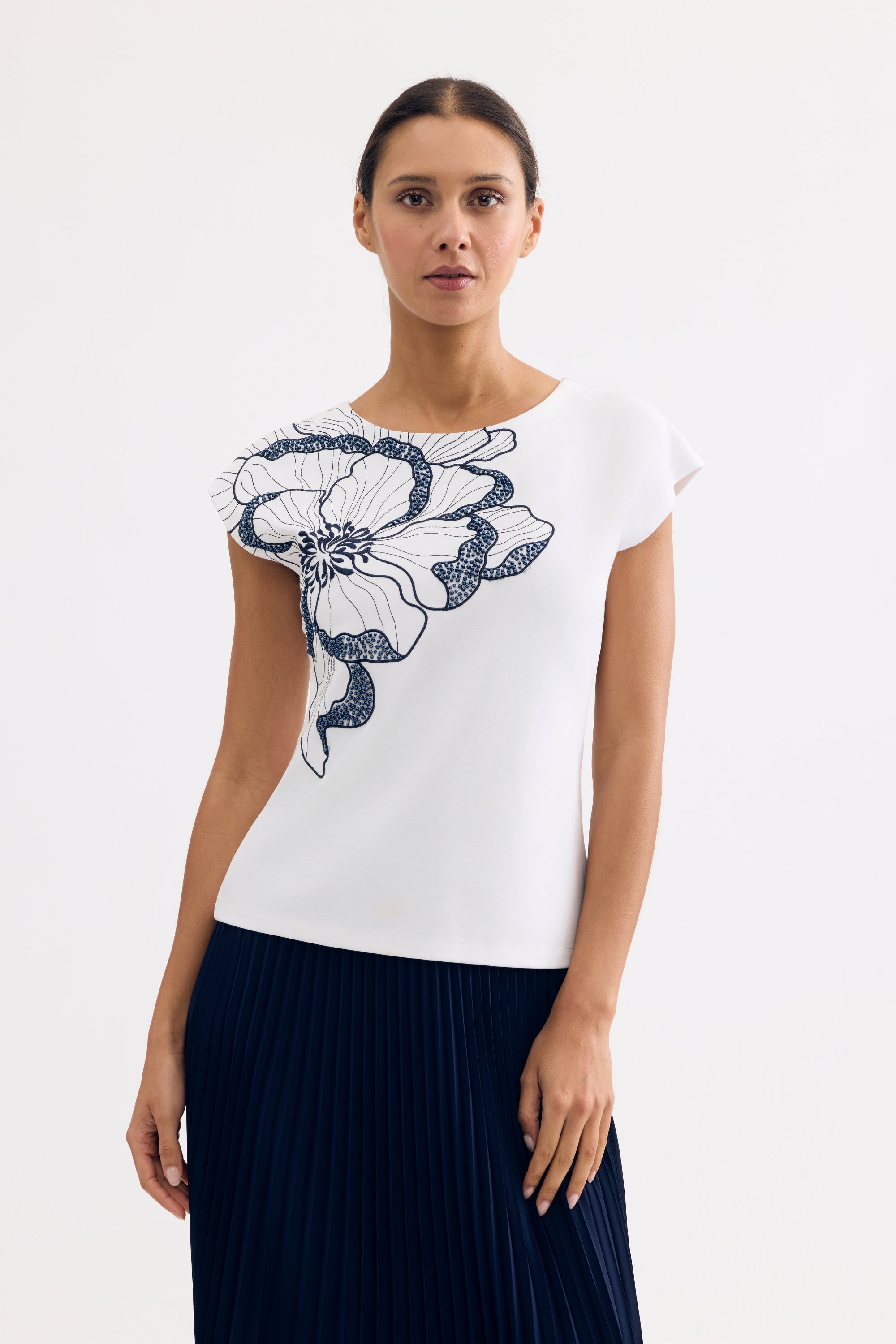 T-shirt motif fleur graphique blanc