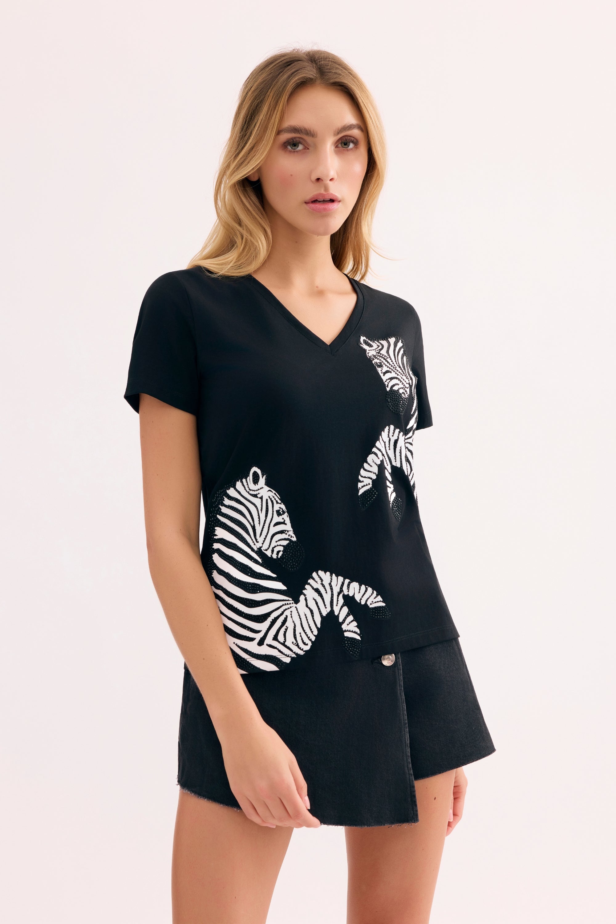 T-shirt motif zèbre noir