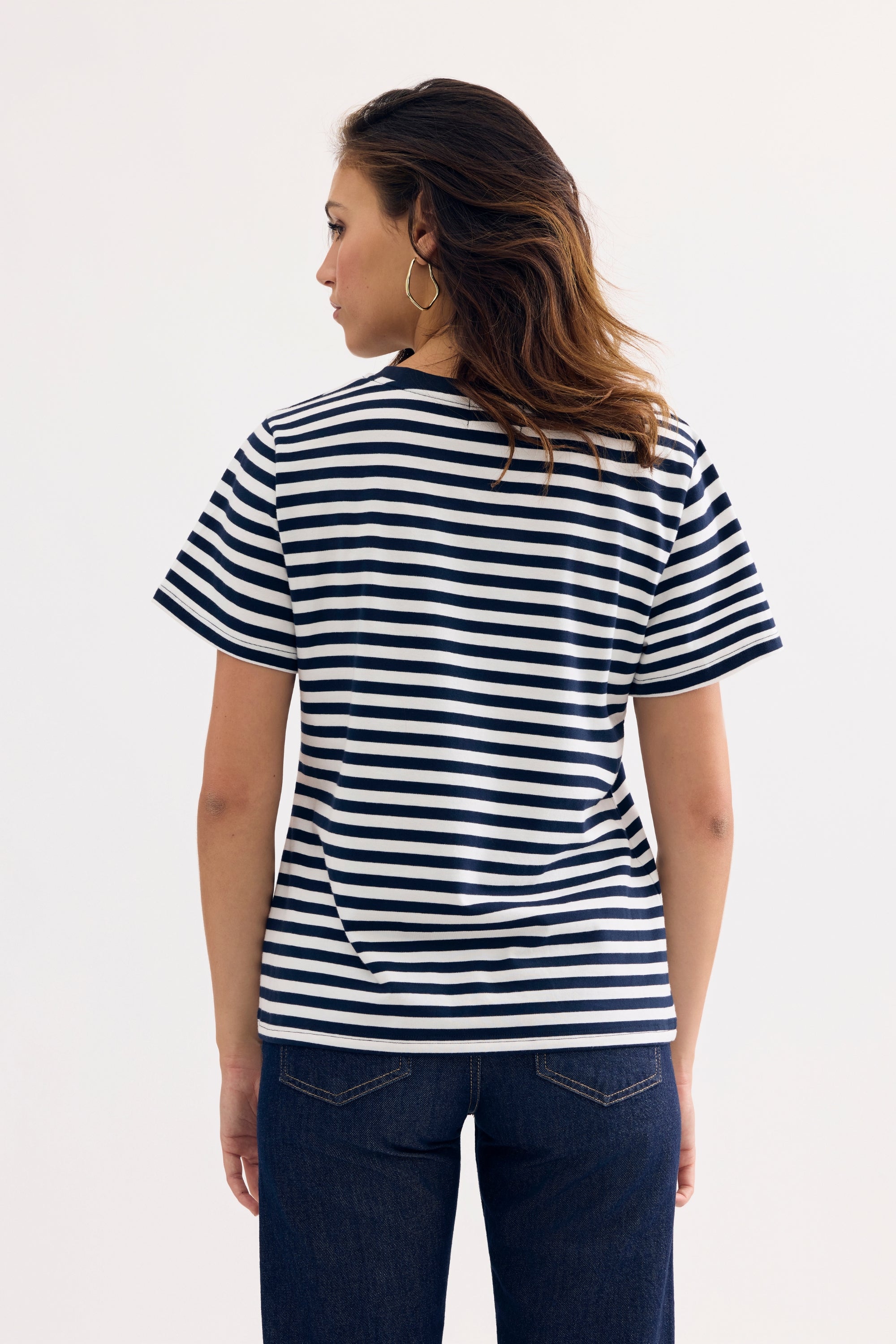 T-shirt marinière brodé esprit vacances bleu marine