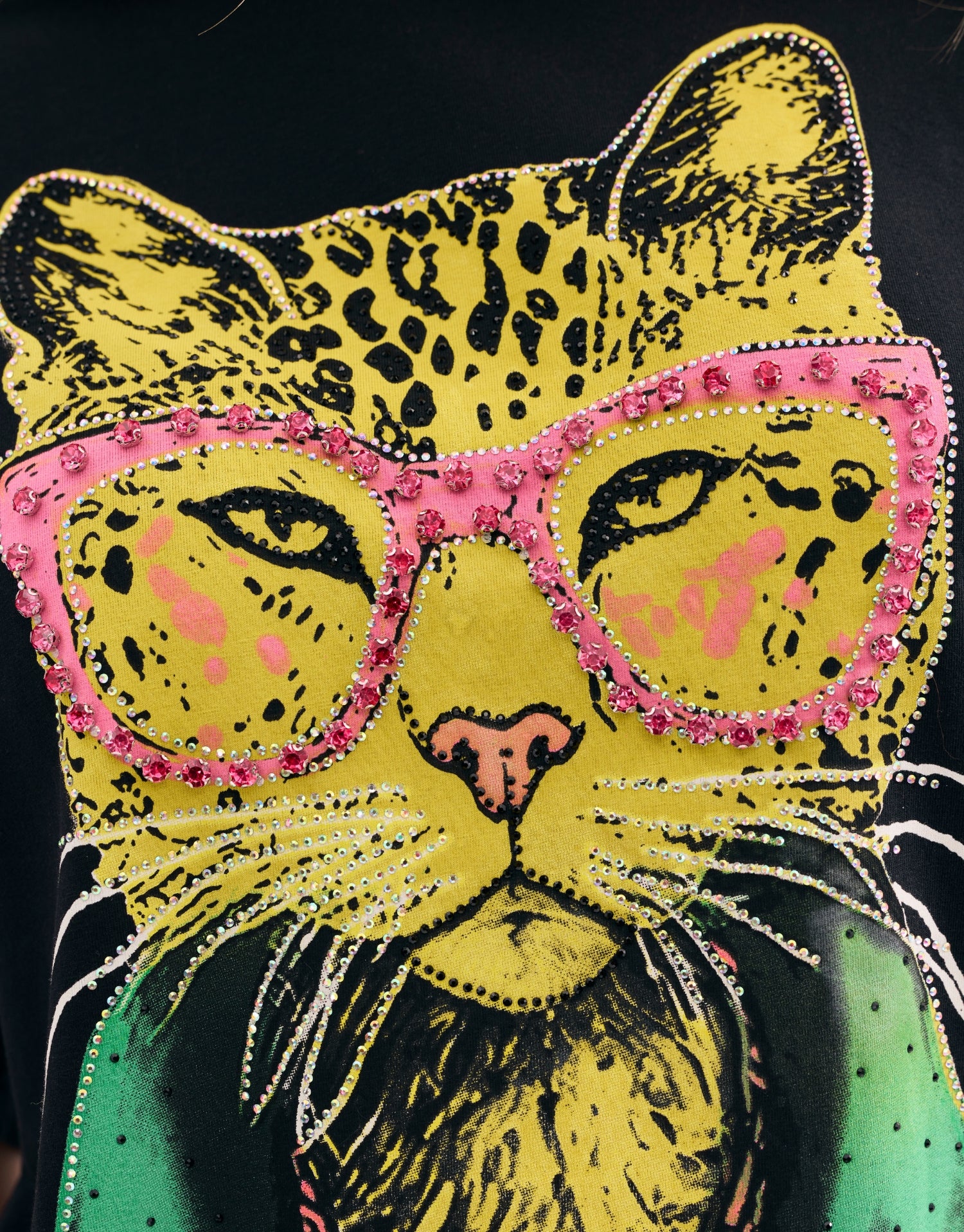 T-shirt oversize imprimé félin arty noir