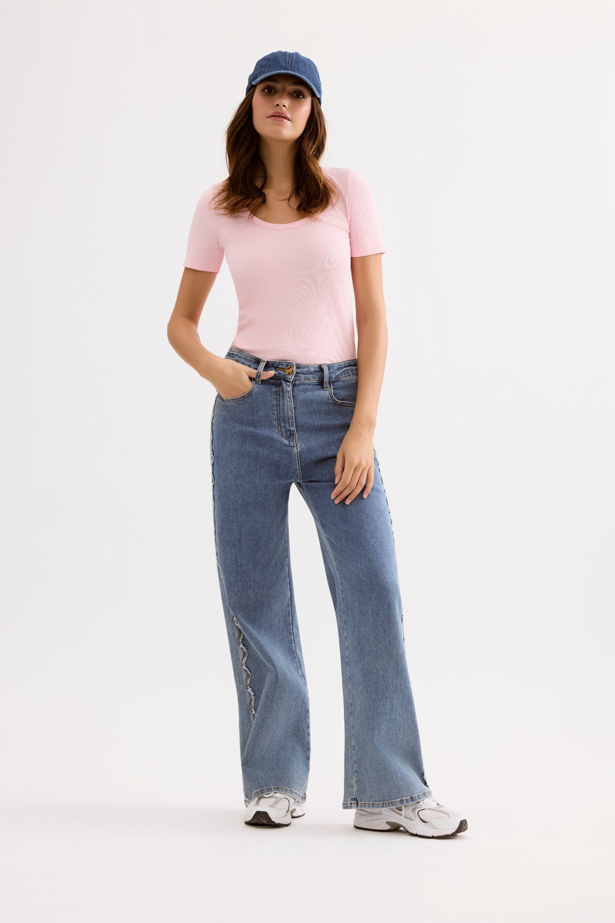 T-shirt basique col rond rose
