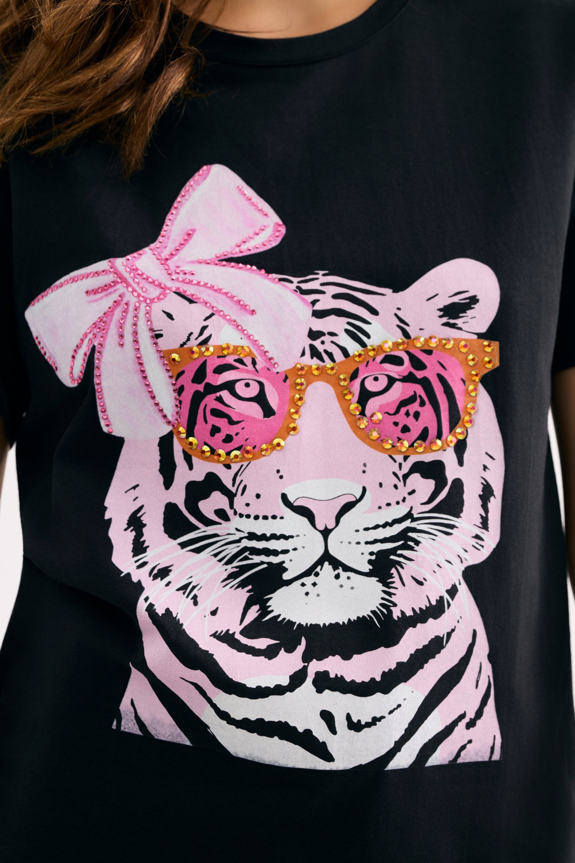 T-shirt tigre fantaisie à strass noir