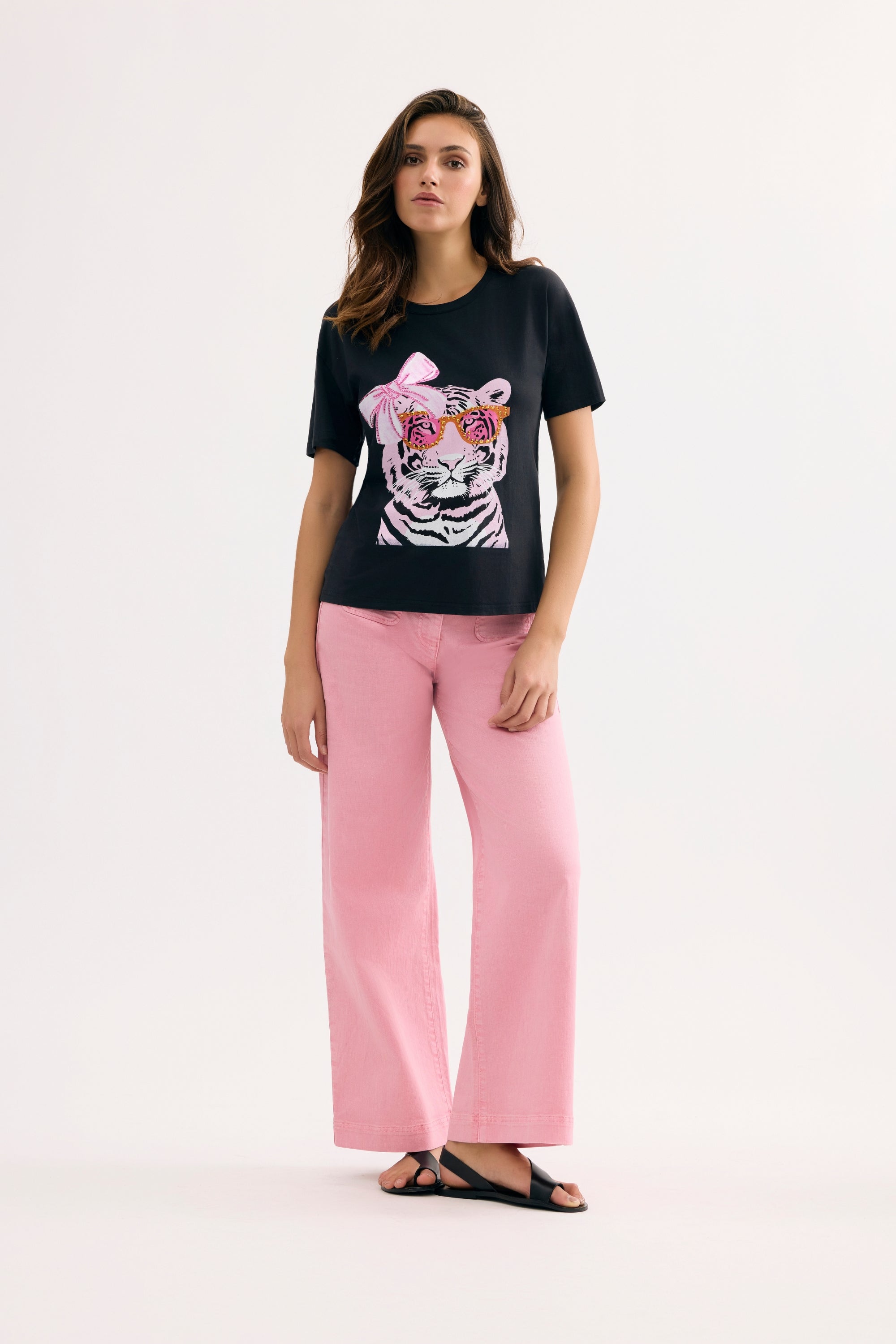 T-shirt tigre fantaisie à strass noir