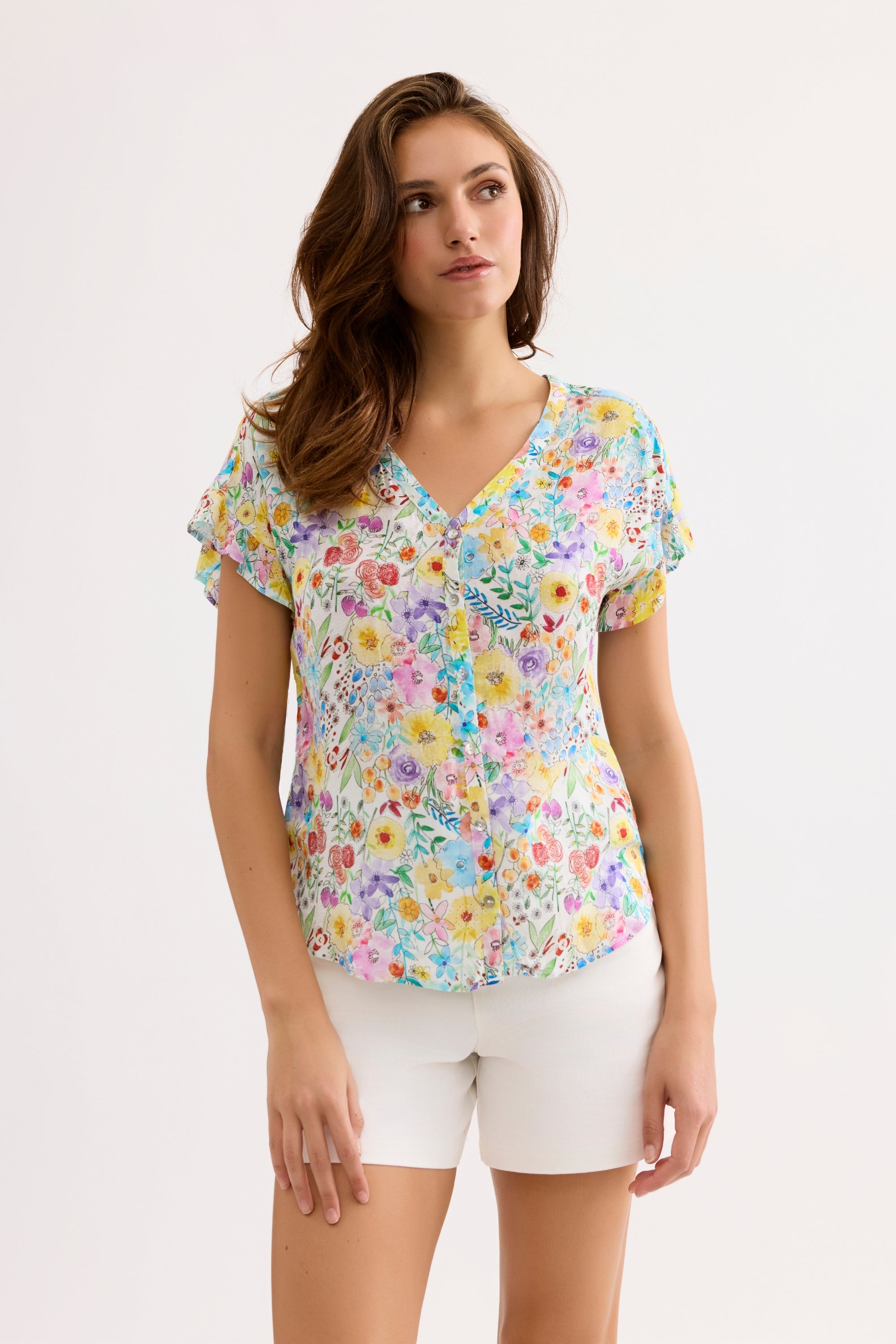 Chemise imprimée fleurs multicolores