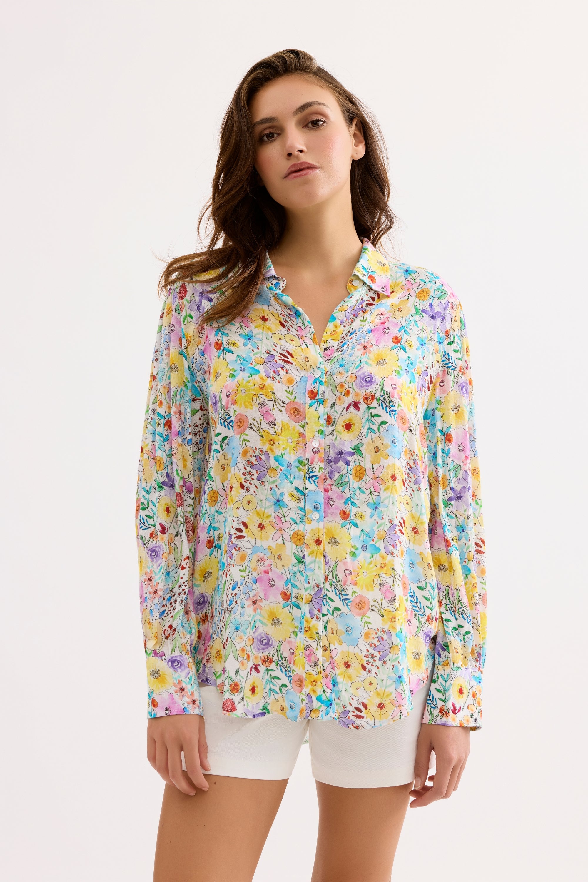 Chemise imprimée fleurs multicolores