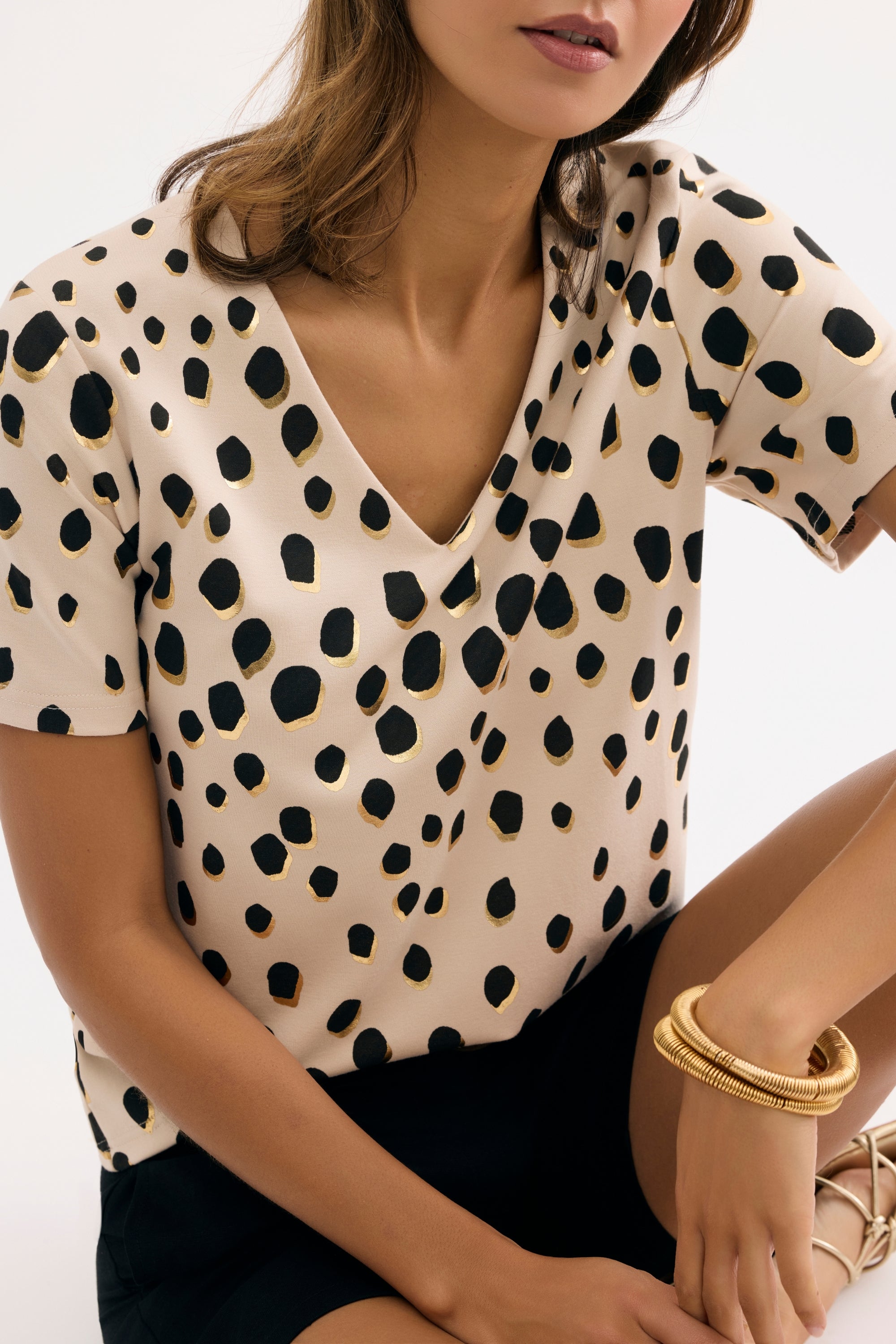 T-shirt imprimé pois graphiques beige