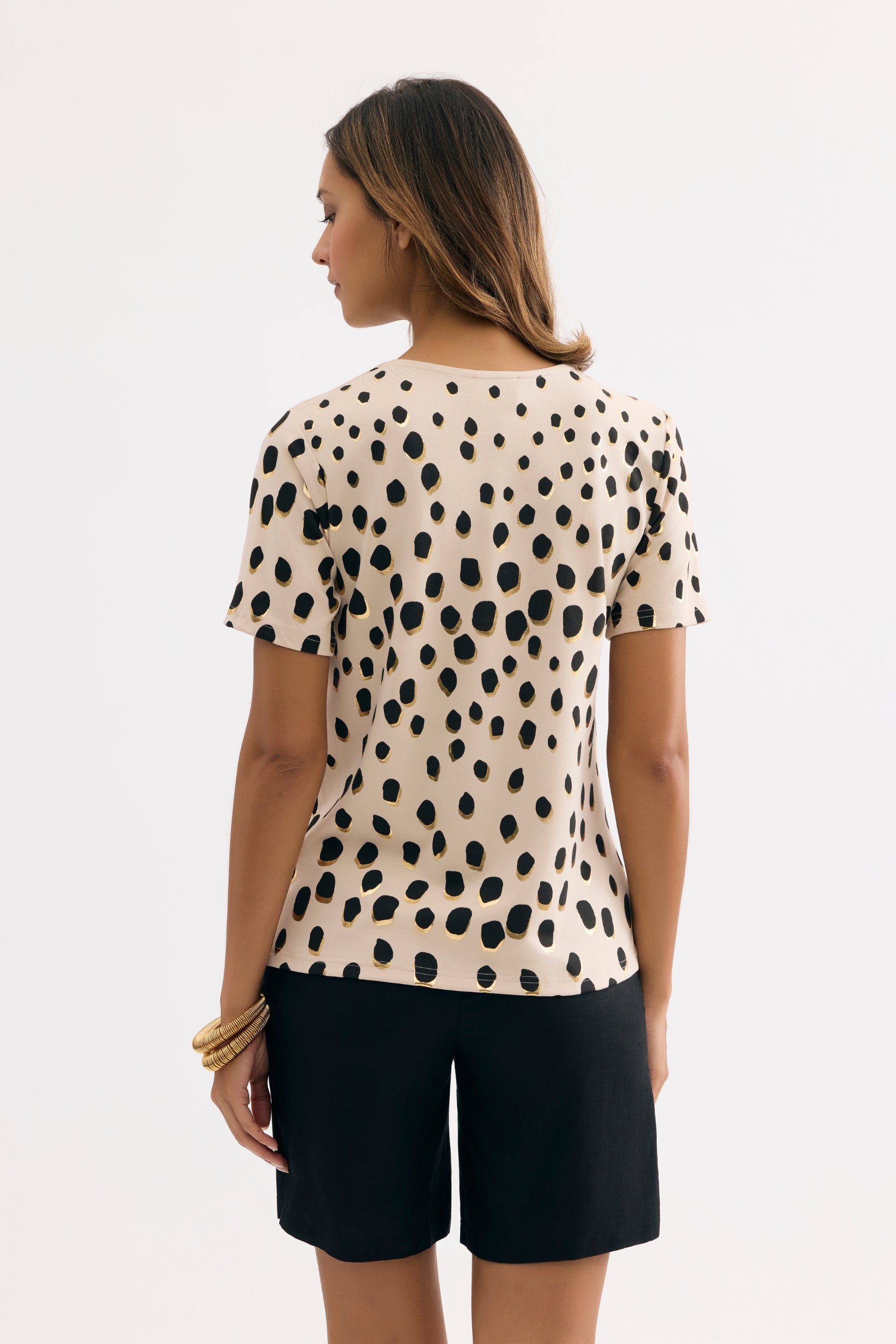 T-shirt imprimé pois graphiques beige