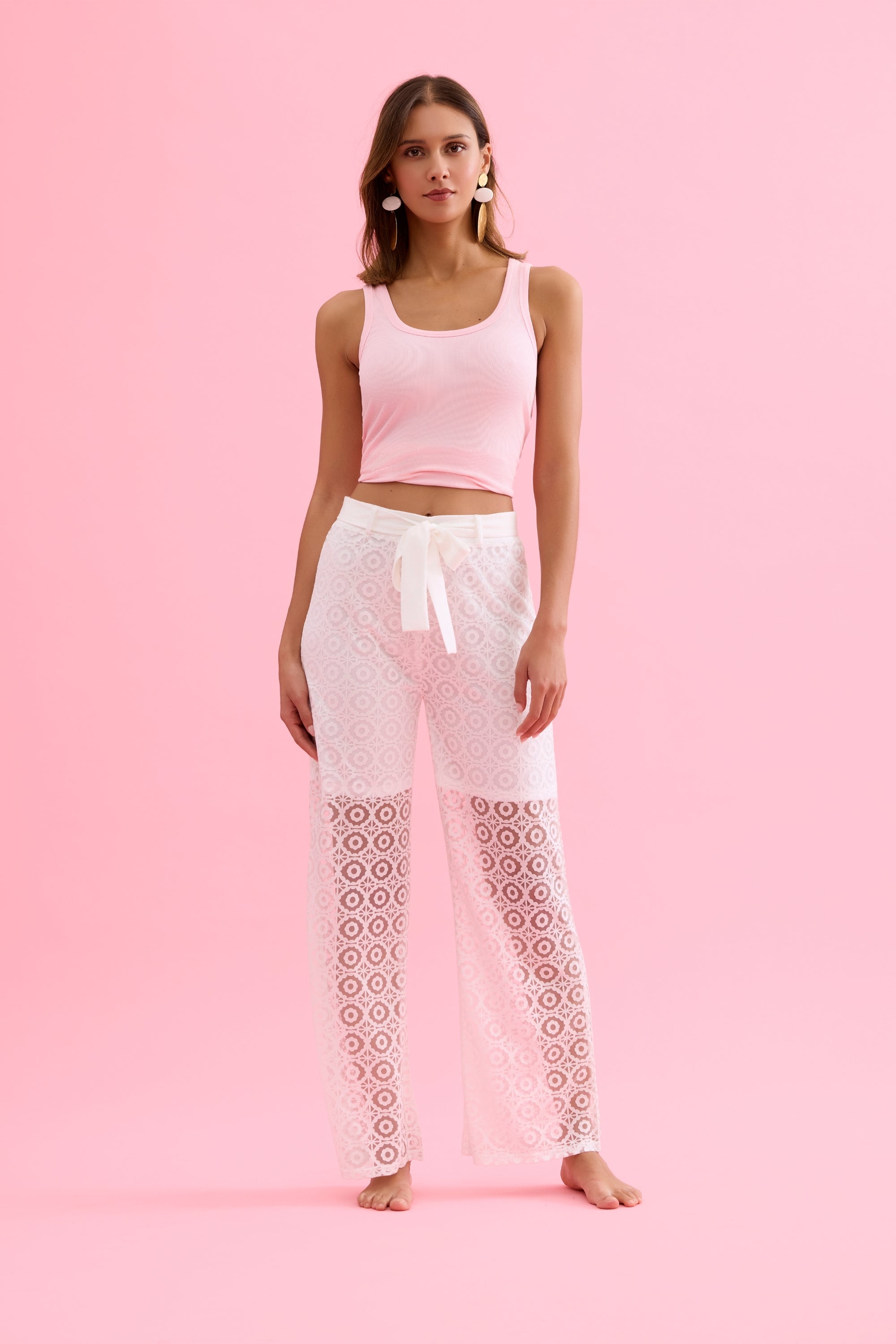Pantalon en dentelle ajourée blanc