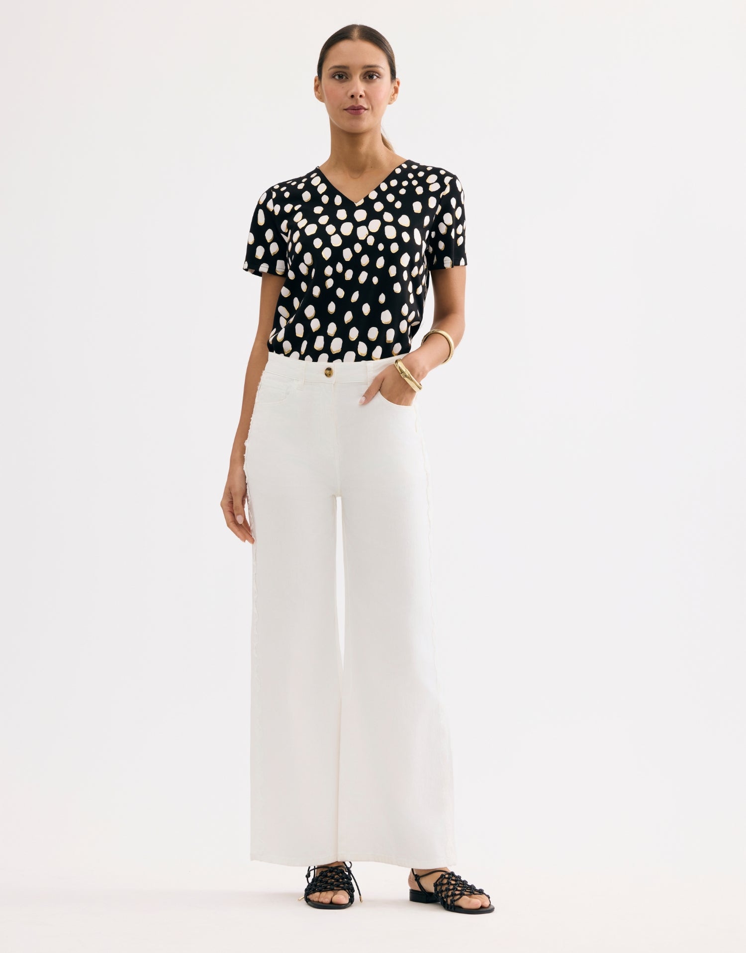 Jean droit détail ondulé blanc