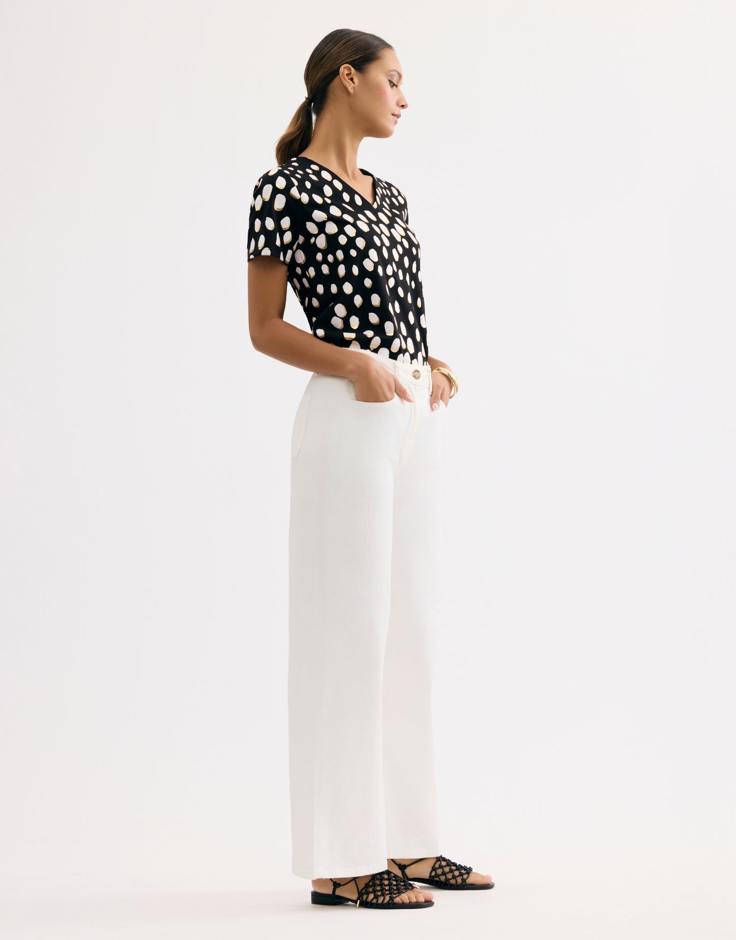 Jean droit détail ondulé blanc