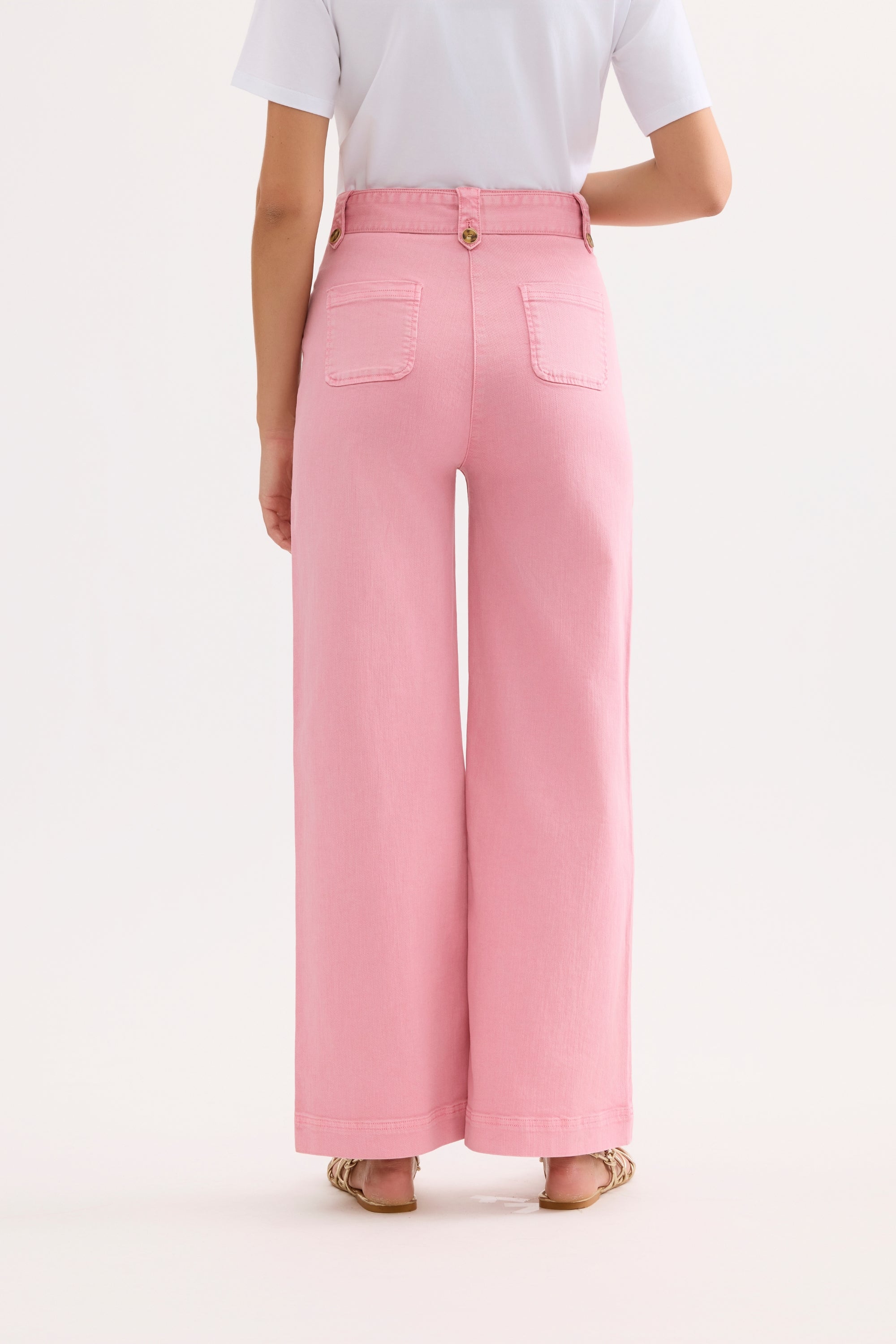 Jean large taille haute rose