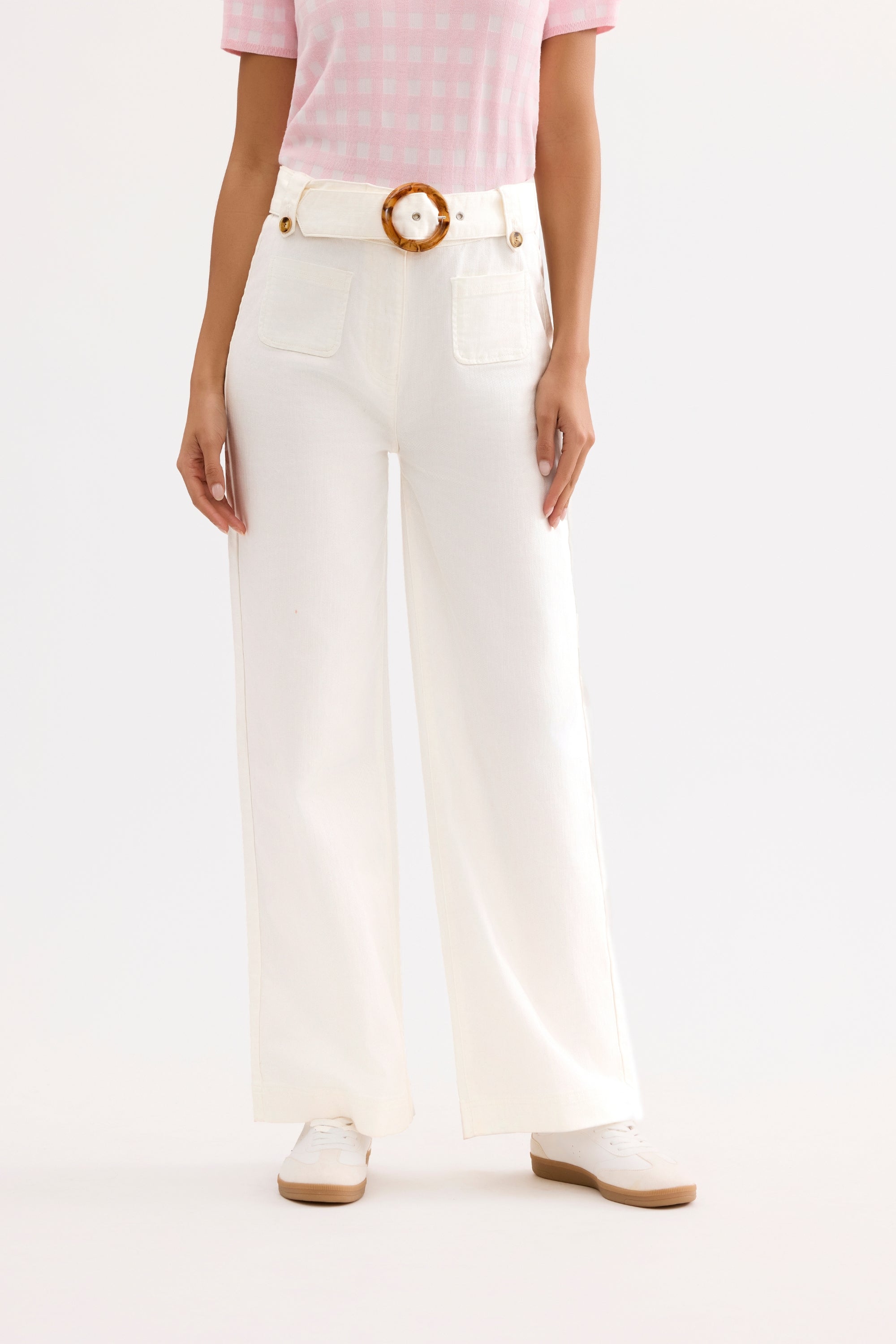 Jean large taille haute écru