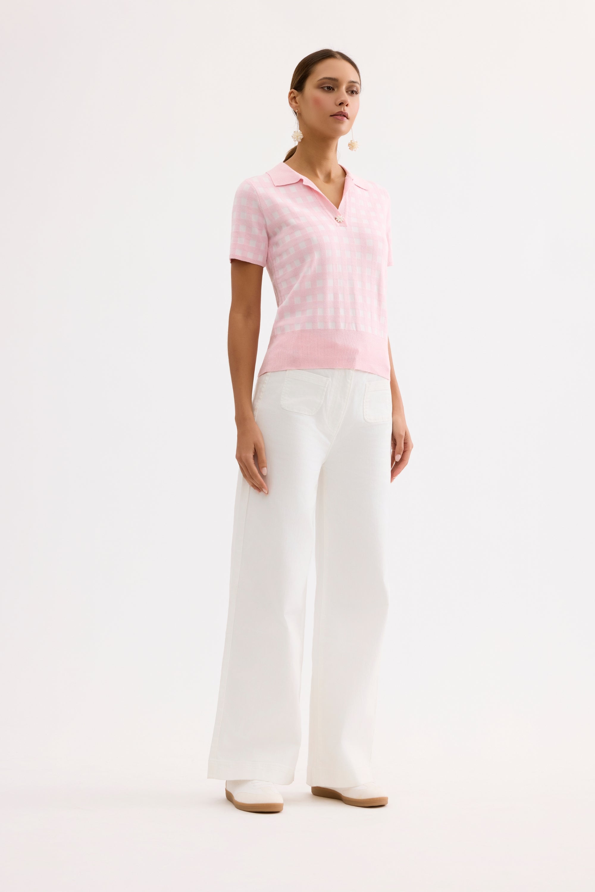 Jean large taille haute écru