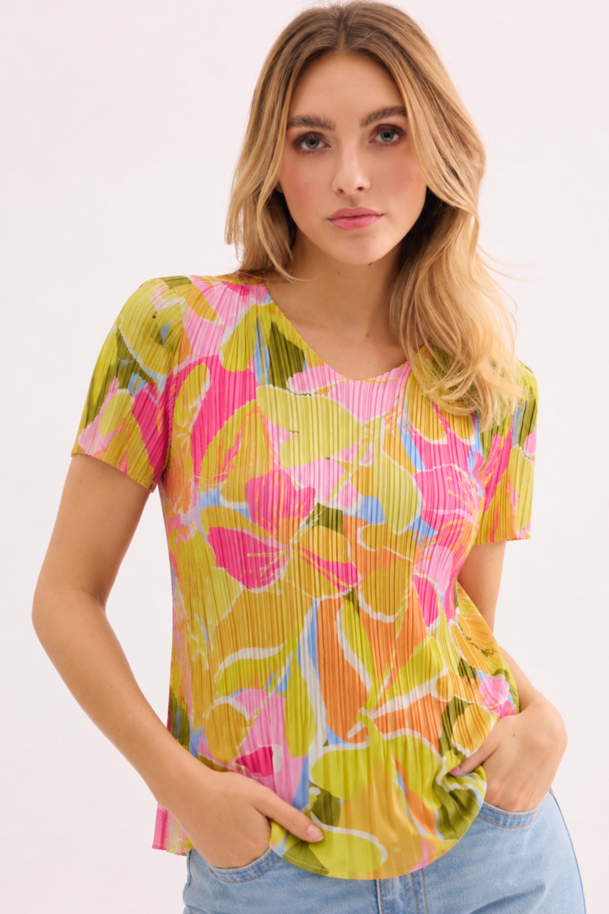 T-shirt plissé imprimé floral