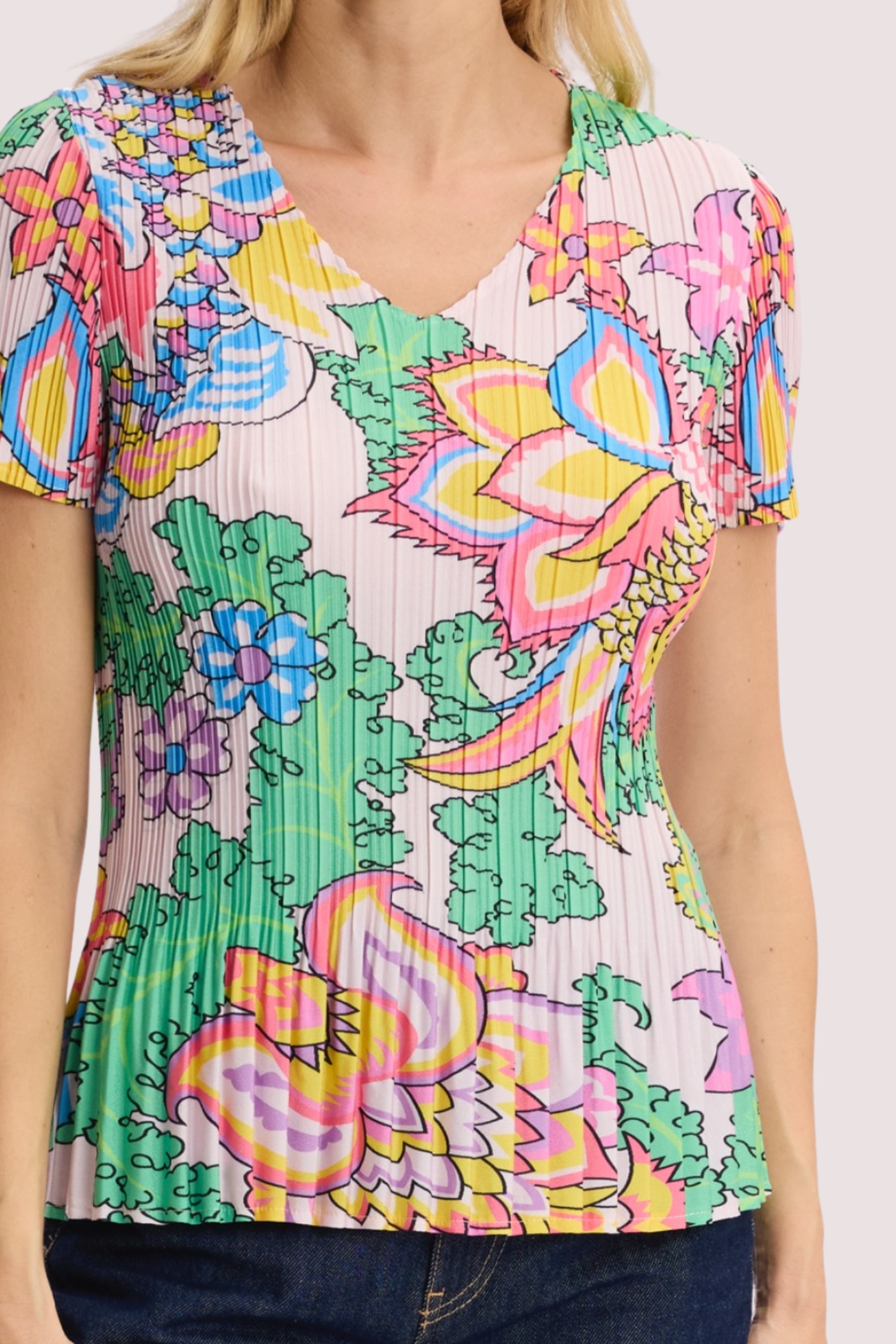 T-shirt plissé imprimé cachemire coloré
