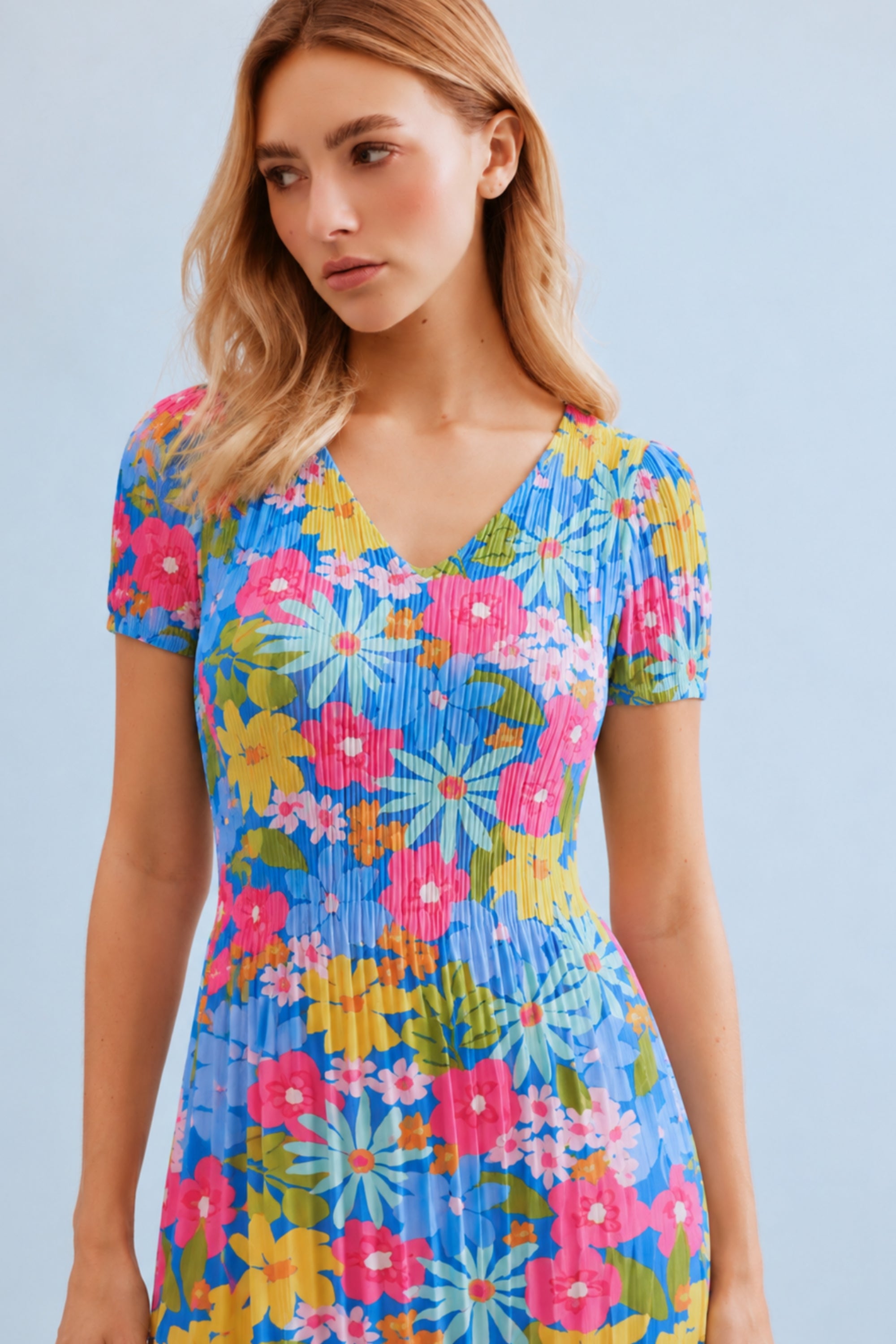Robe longue plissée jardin fleuri
