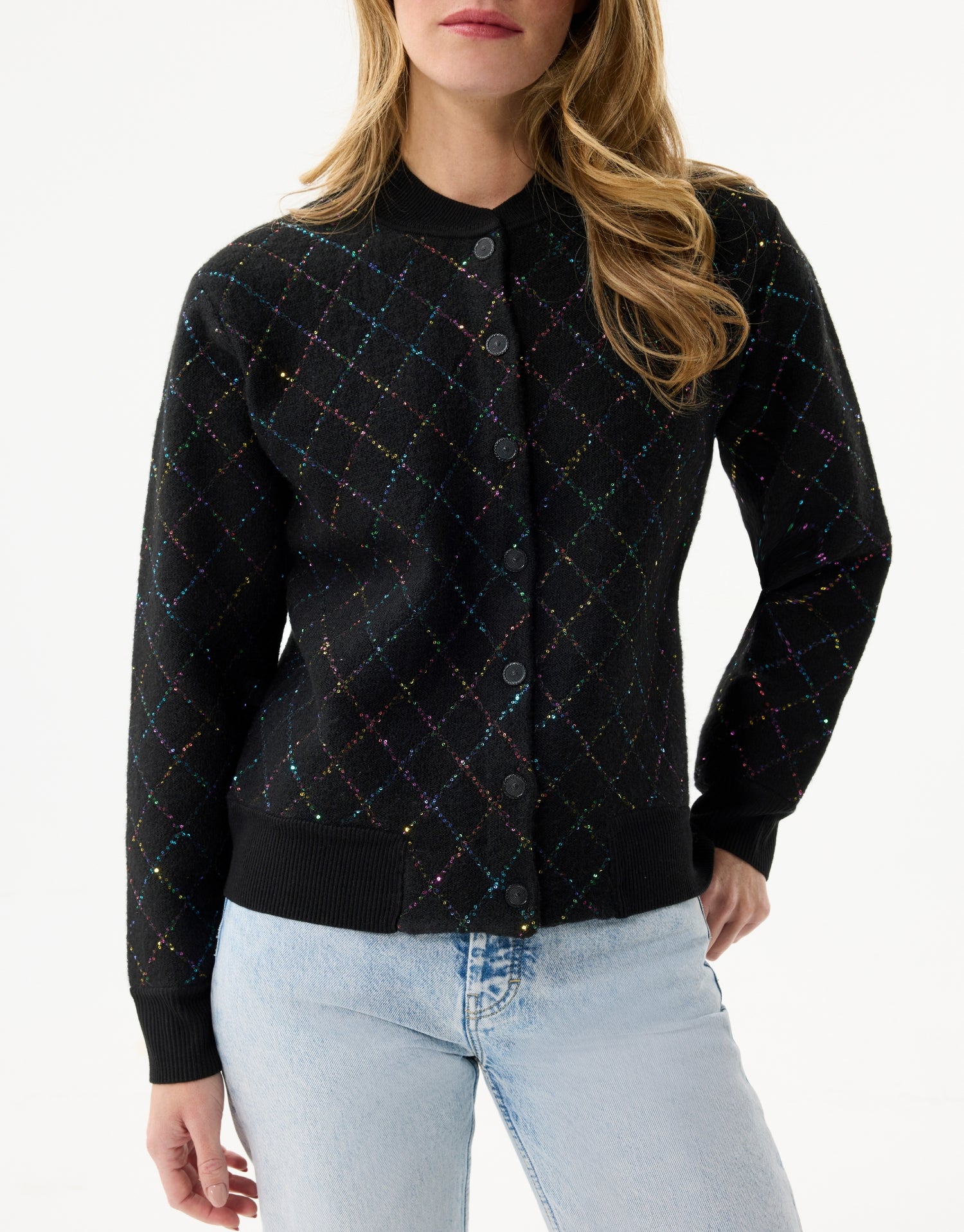 Gebreid vest met glinsterend ruitpatroon van wol