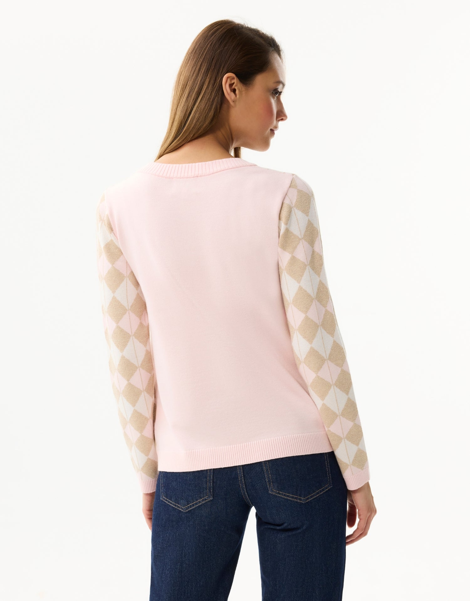 Pastel ruittrui met V-hals