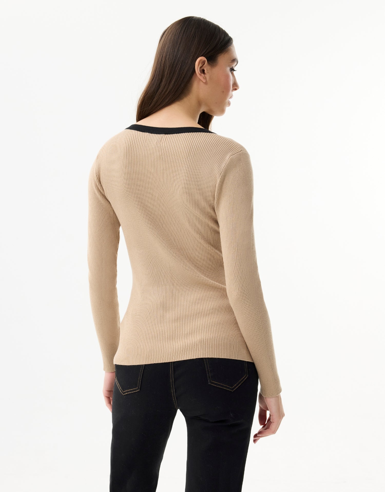 Pull col V met contrasterende lurex details
