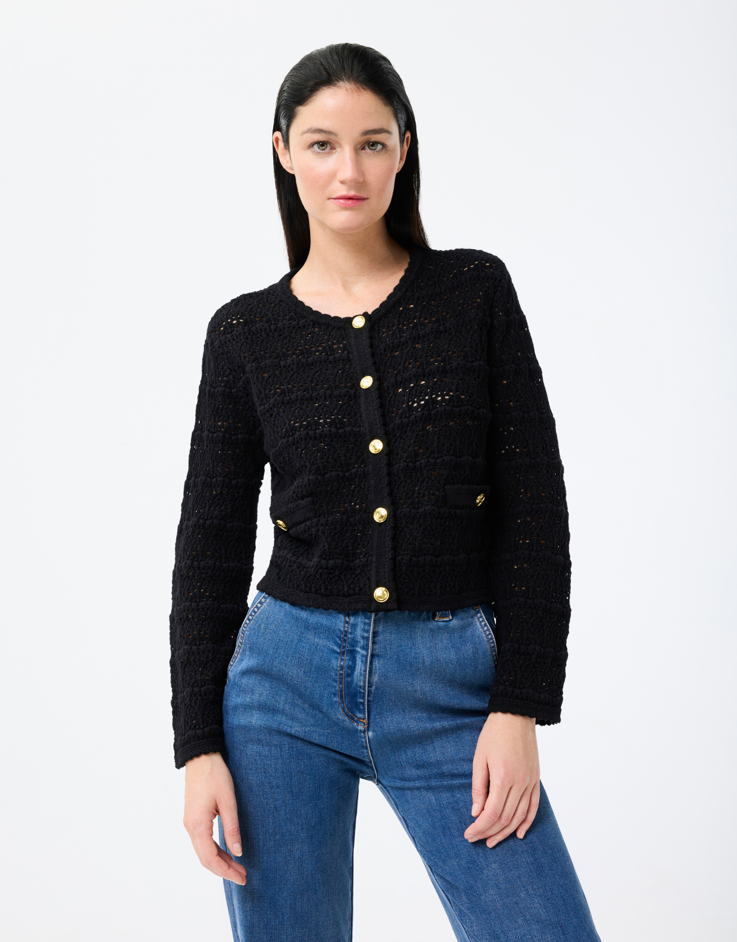 cardigan bea noir en 100% laine, maille fine et légère, mode femme, vêtement femme