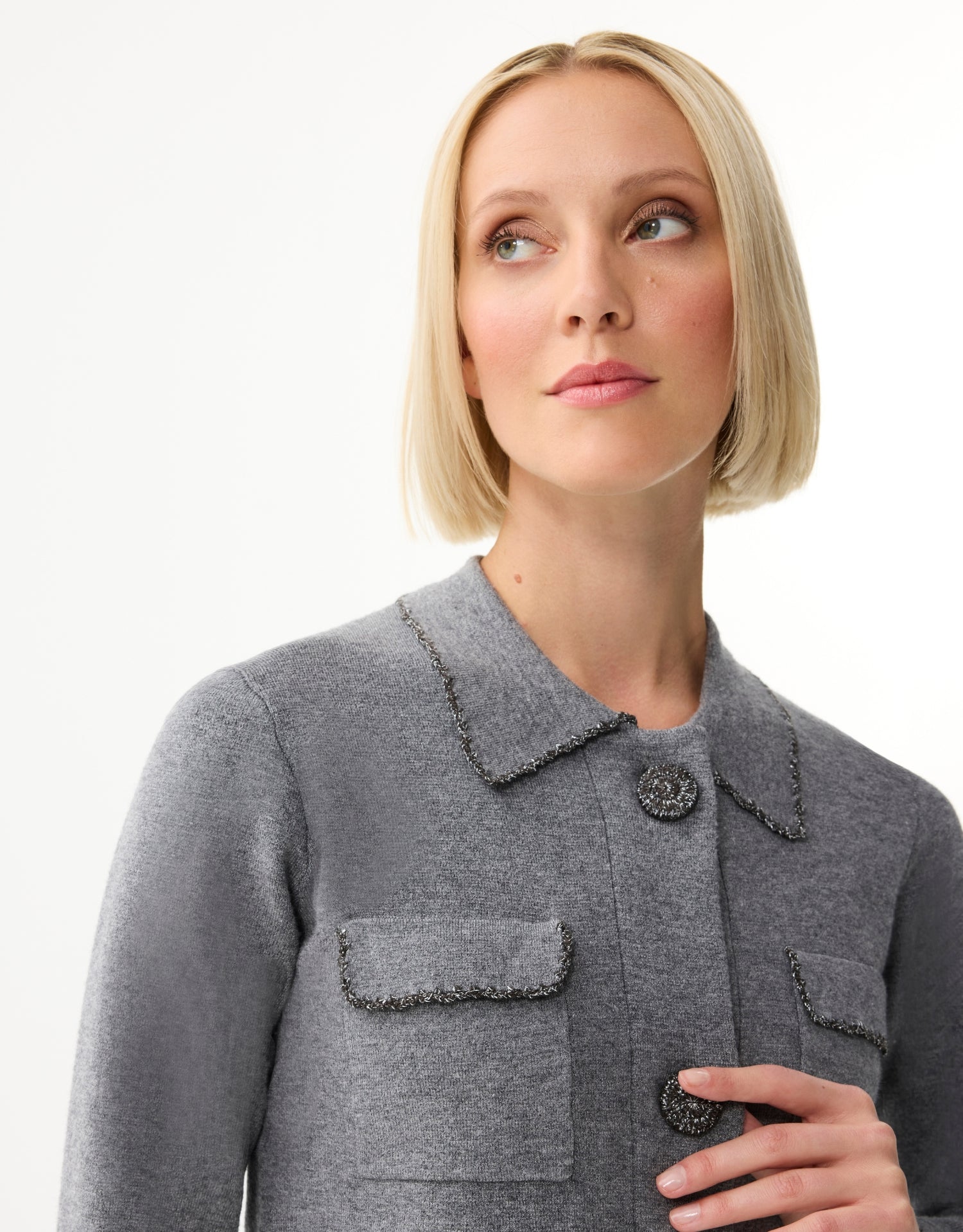 Cardigan chic à poches plaquées gris
