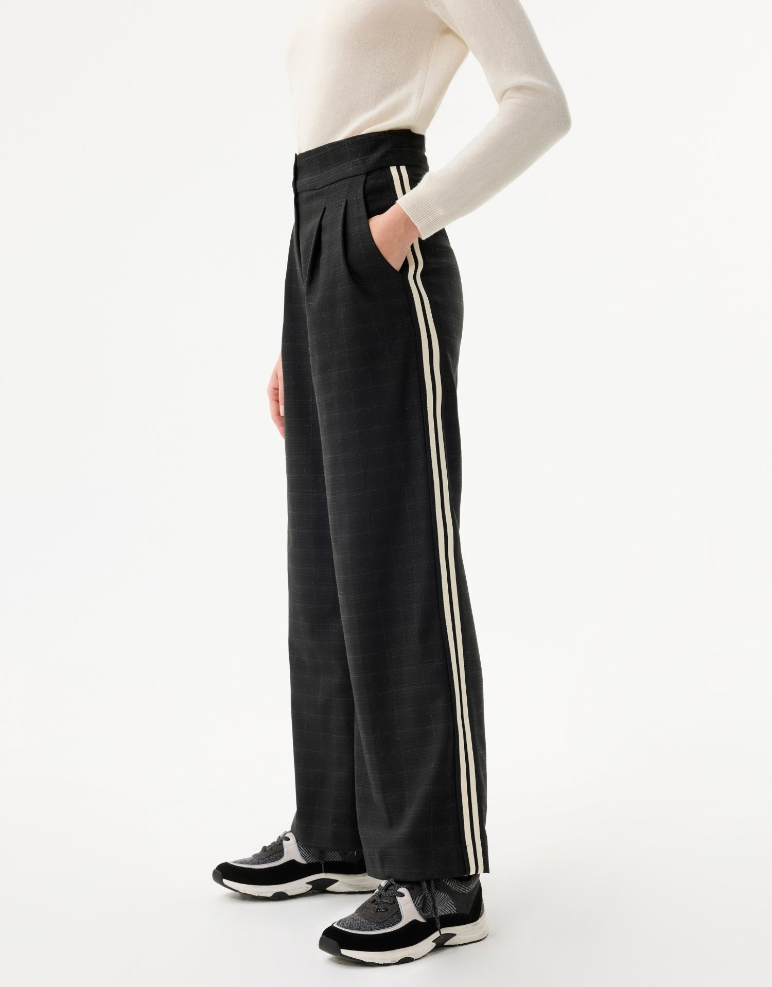 Pantalon à carreaux bandes contrastées